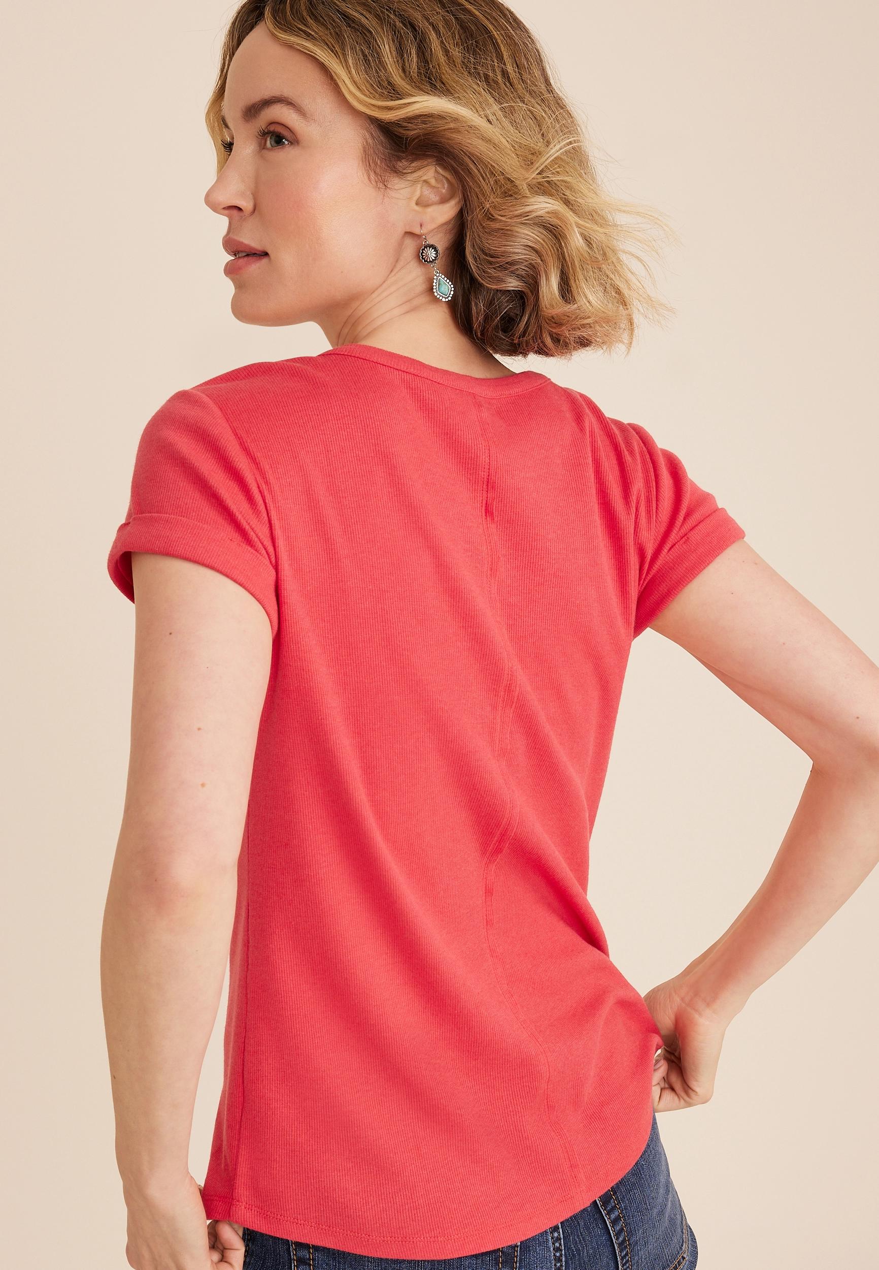 Ribbed Henley Short Sleeve Tee Product Image