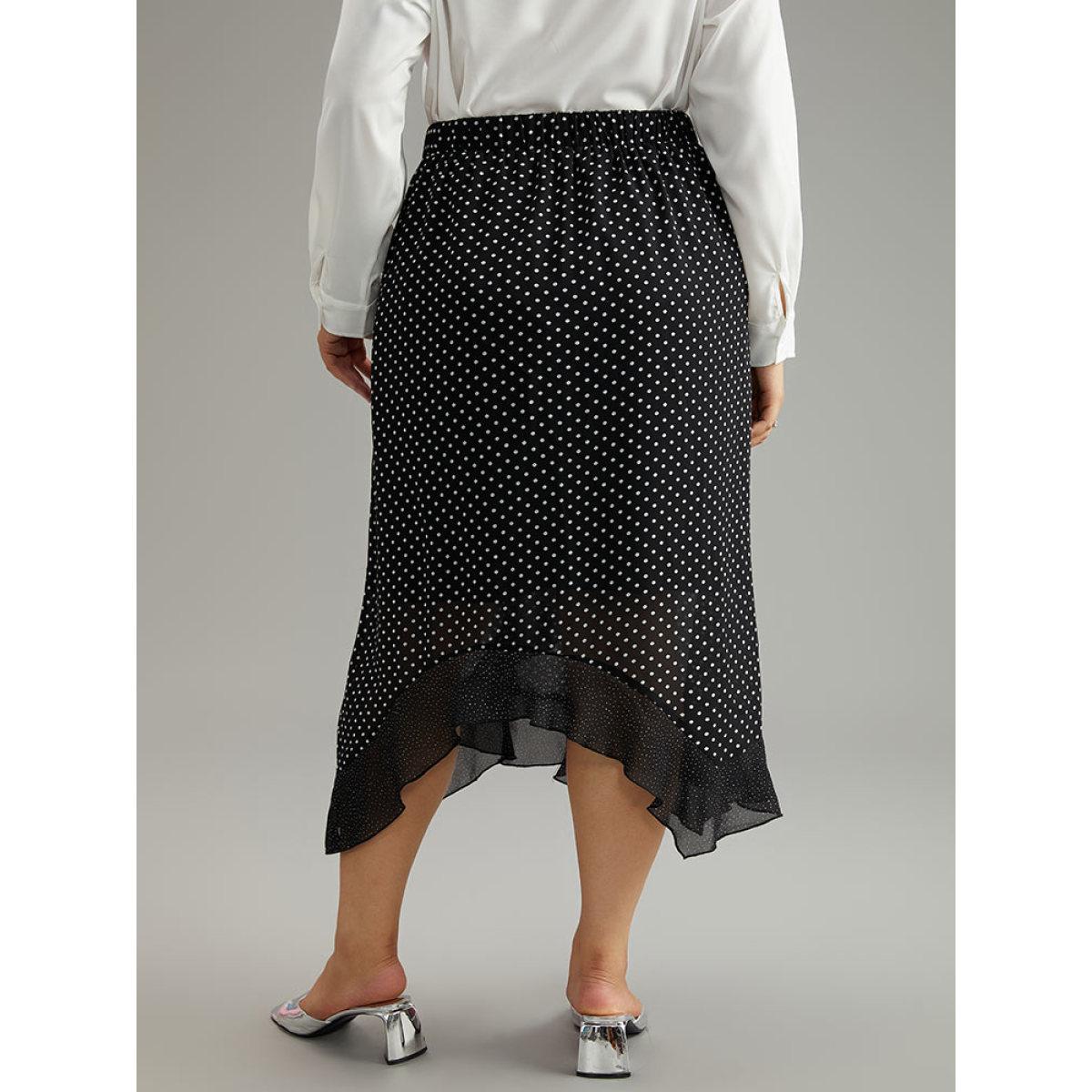 Plus Size Polka Dot Ruffles Elastic Waist Mesh Patchwork Skirt Women Black Elegant See through No stretch Dailywear Skirts BloomChic 22-24/3X Product Image