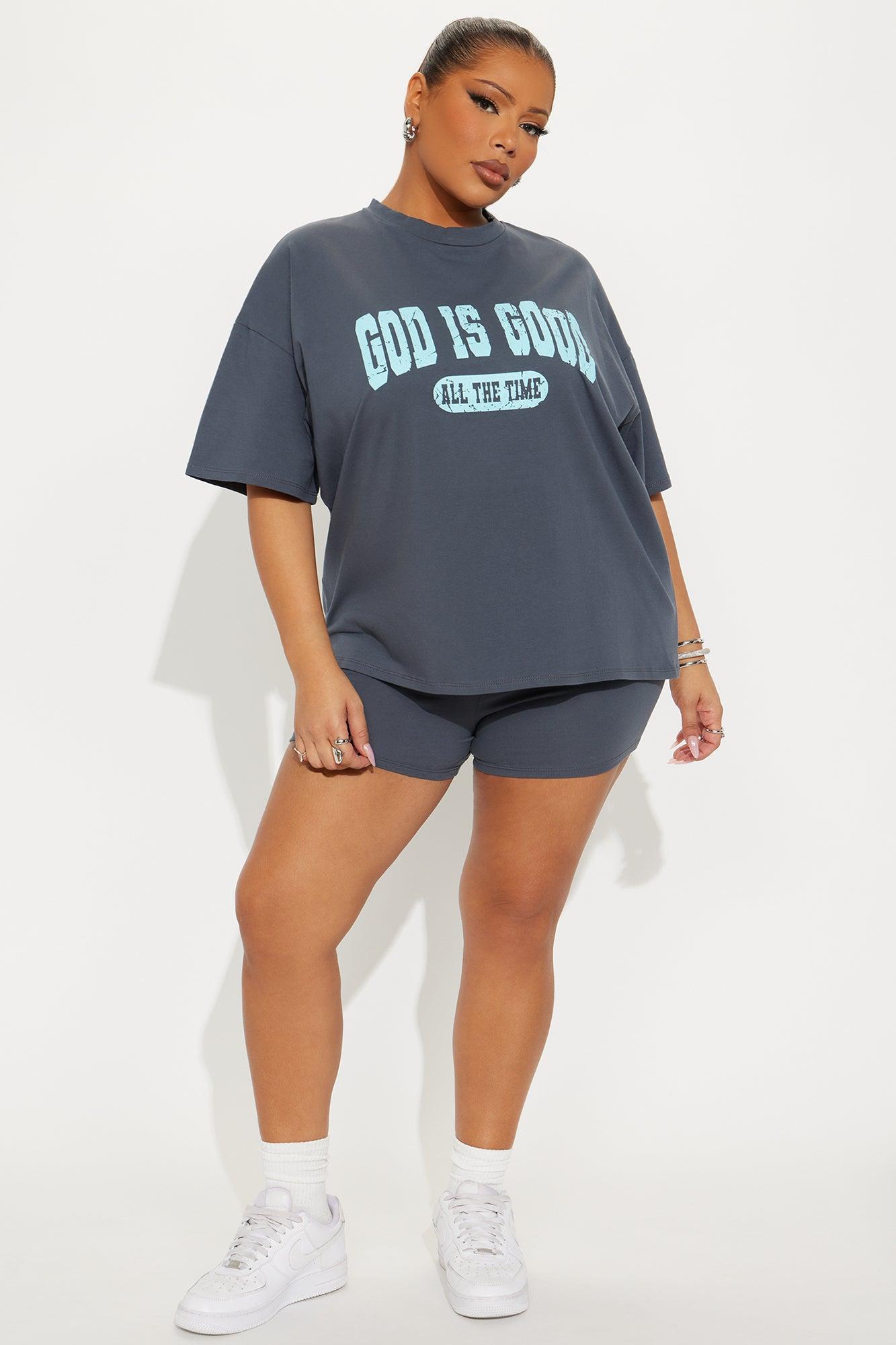 God Is Good Biker Short Set - Grey Female Product Image