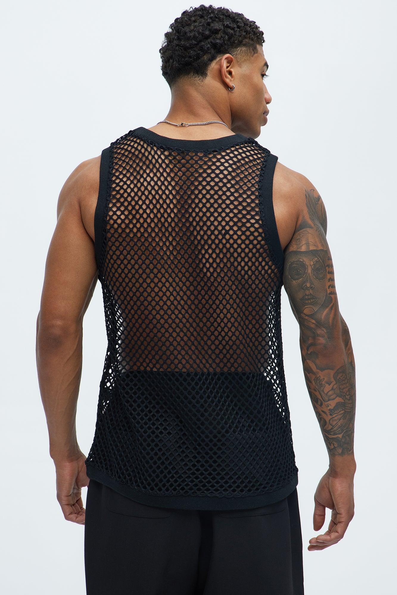 Diamond Mesh Muscle Tank - Black Product Image