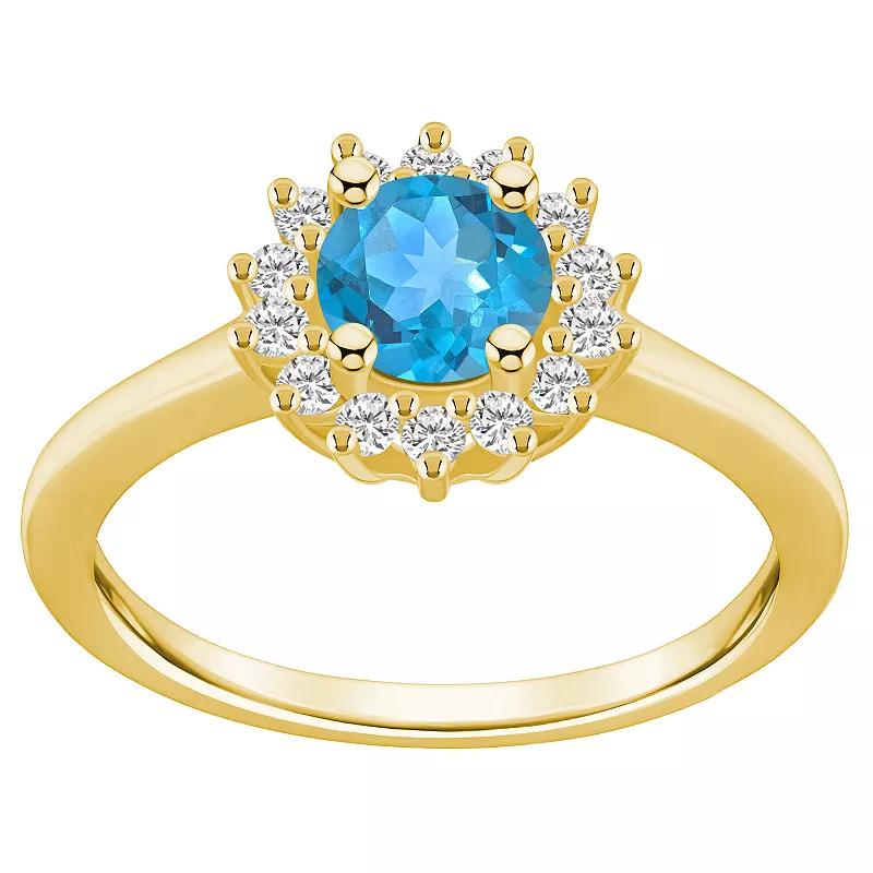 Alyson Layne 14k White Gold Blue Topaz & 1/4 Carat T.W. Diamond Halo Ring, Womens Product Image