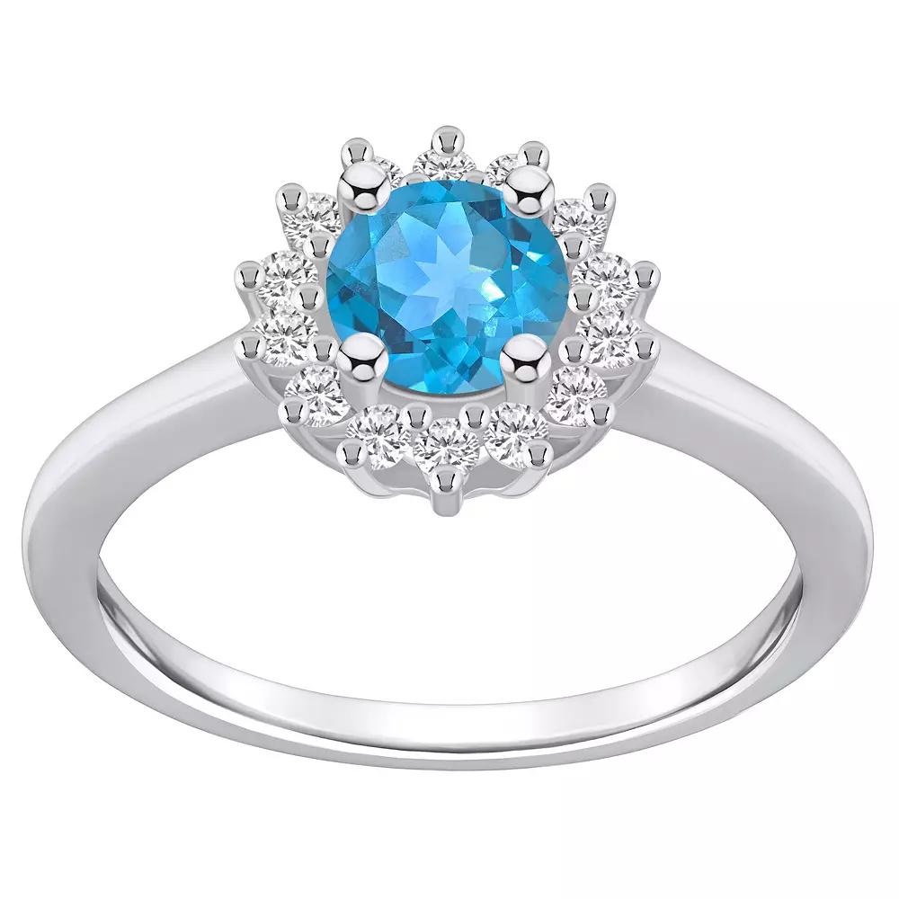 Alyson Layne 14k White Gold Blue Topaz & 1/4 Carat T.W. Diamond Halo Ring, Womens Product Image