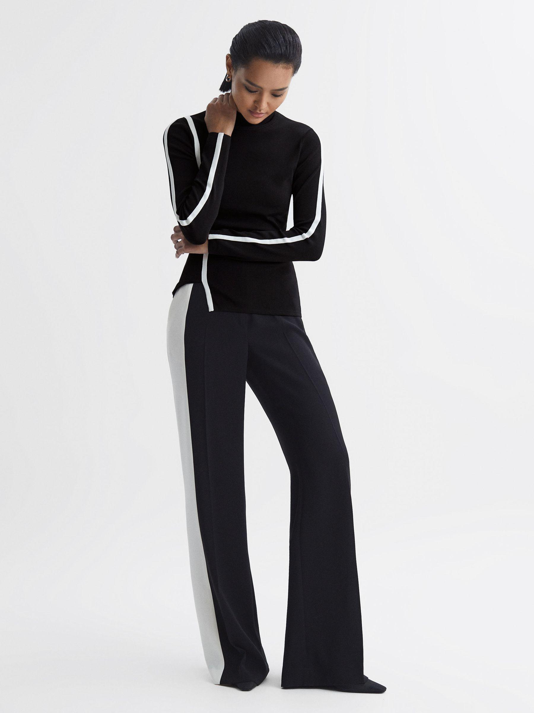 Contrast Stripe Long Sleeve Top in Black/White Product Image