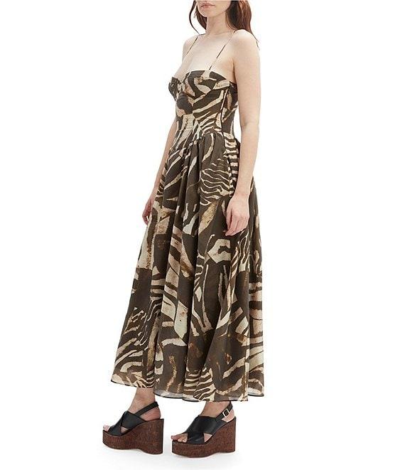 Bardot Estie Sweetheart Neck Lace Up Back Animal Printed Fit & Flare Midi Dress Product Image