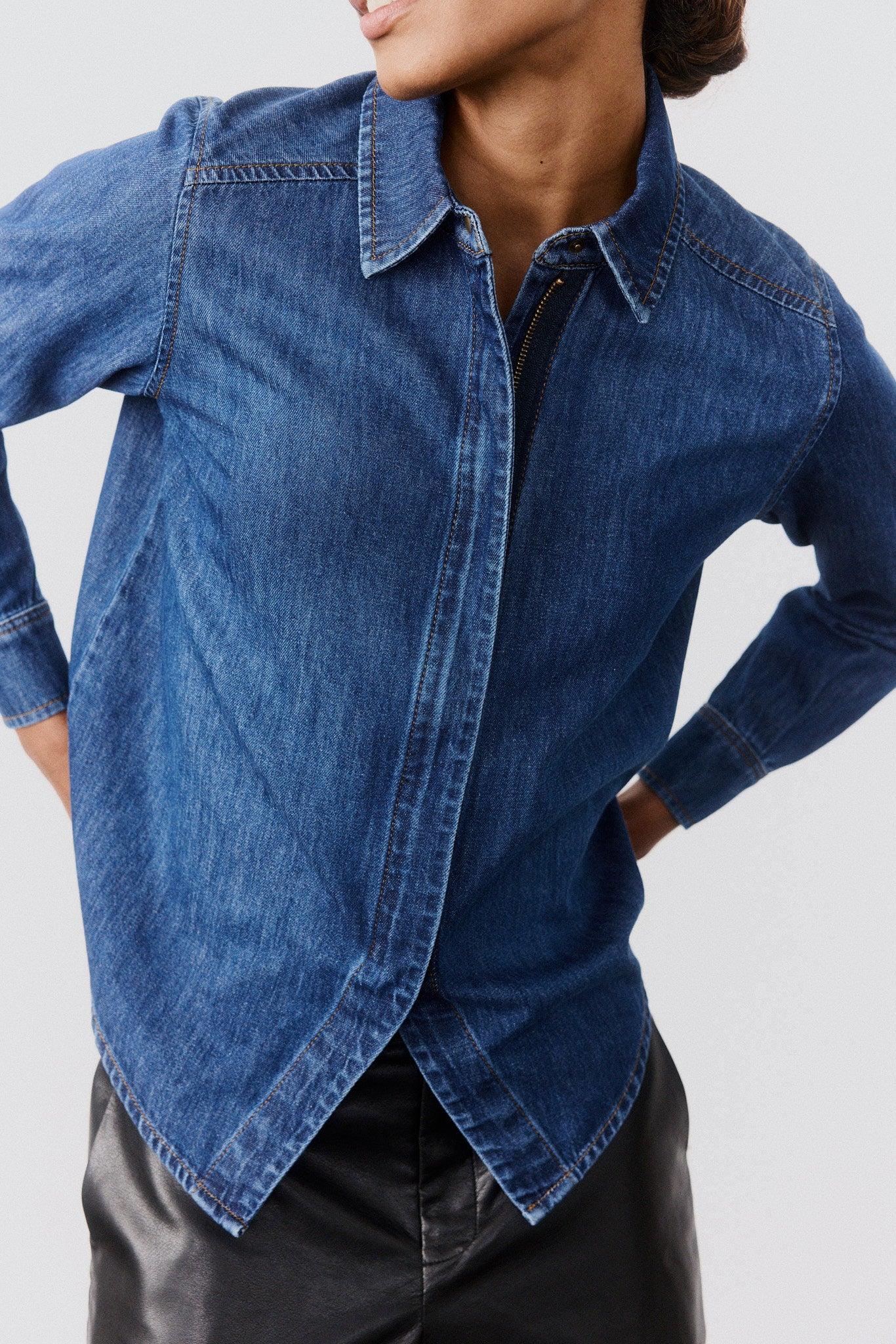 Denim Handkerchief With a Zipper Blouse Product Image