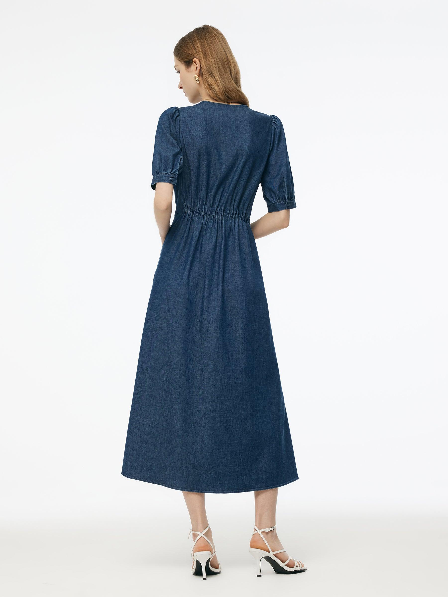 Denim Twist Front V-Neck Women Maxi Dress Product Image