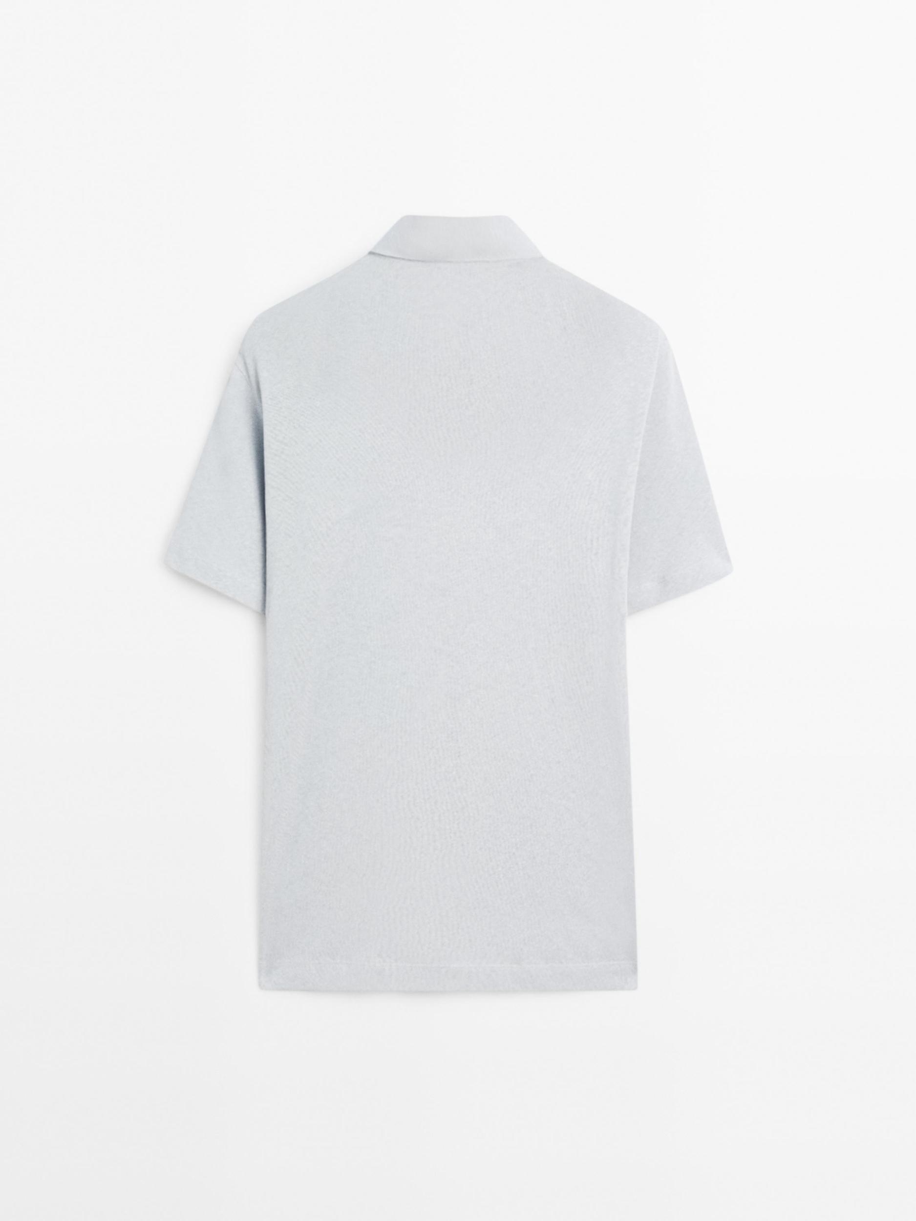 Short sleeve linen blend polo shirt Product Image