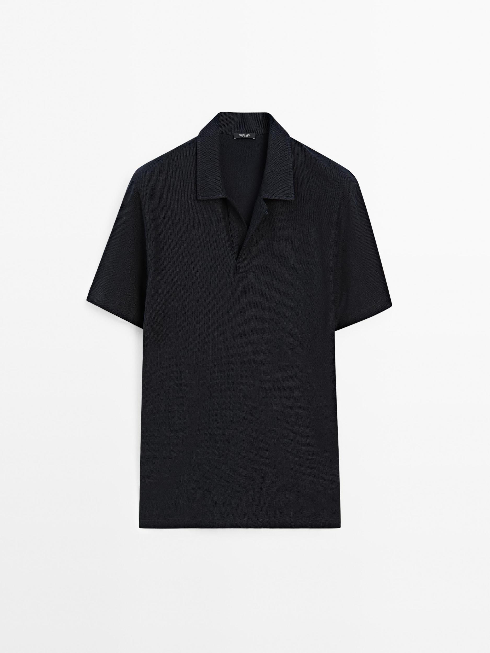 Textured polo shirt with hidden button Product Image