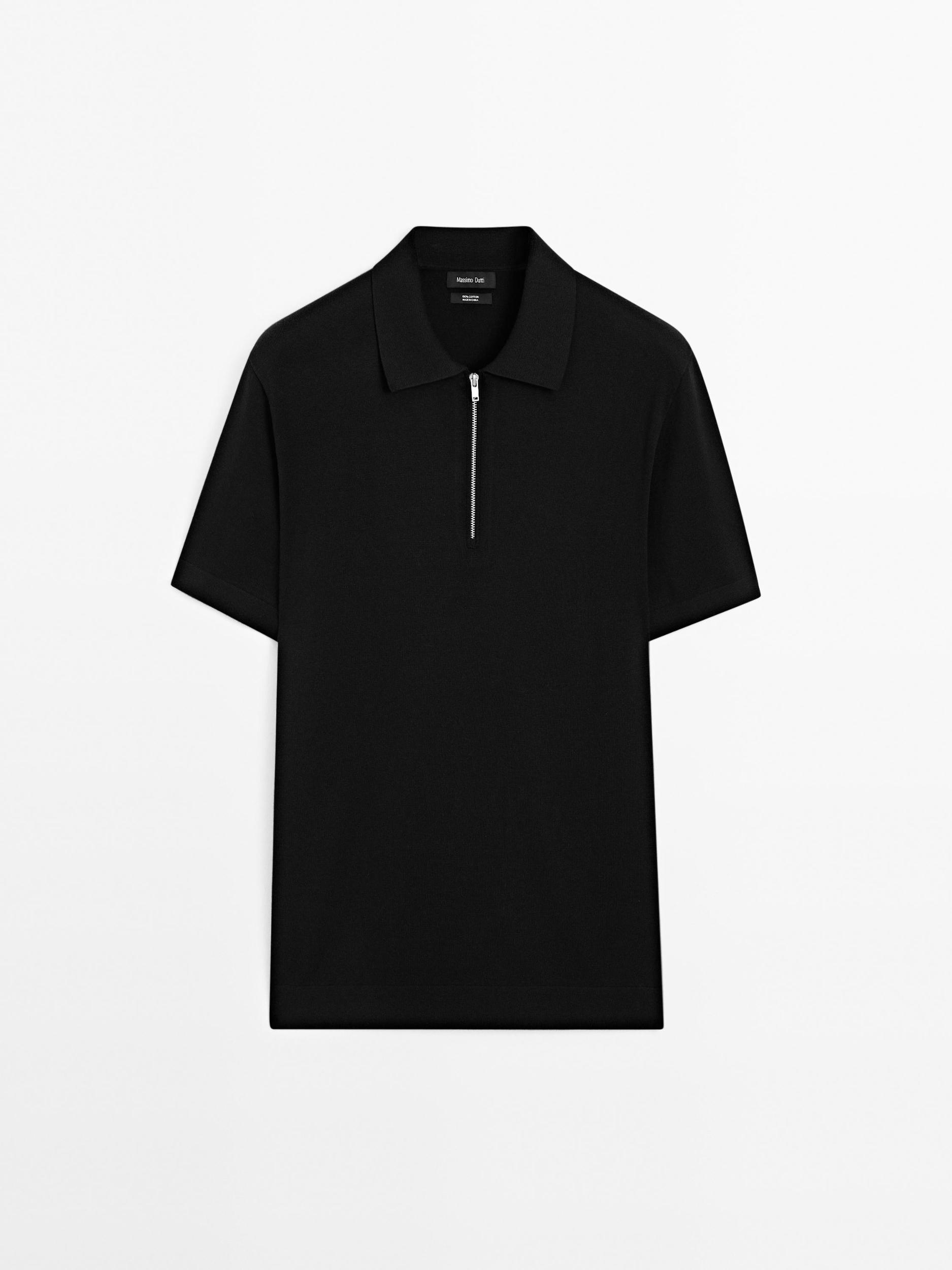Cotton knit quarter-zip polo shirt Product Image