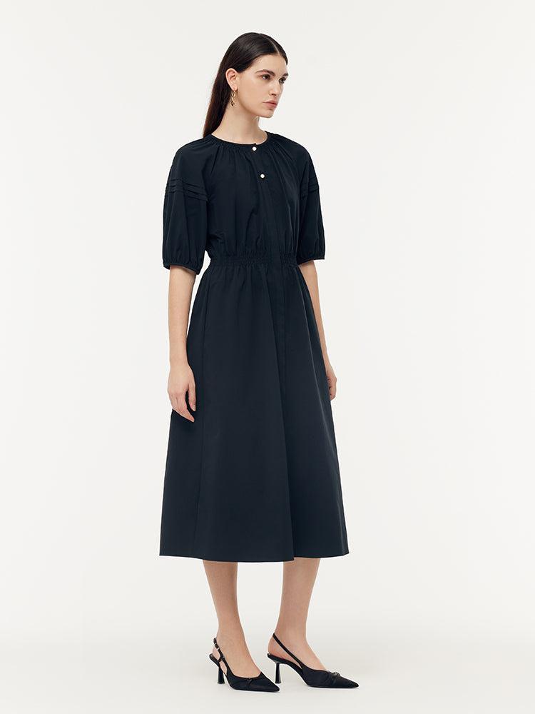 Gathered Waist Puff Sleeve Women Maxi Dress Product Image