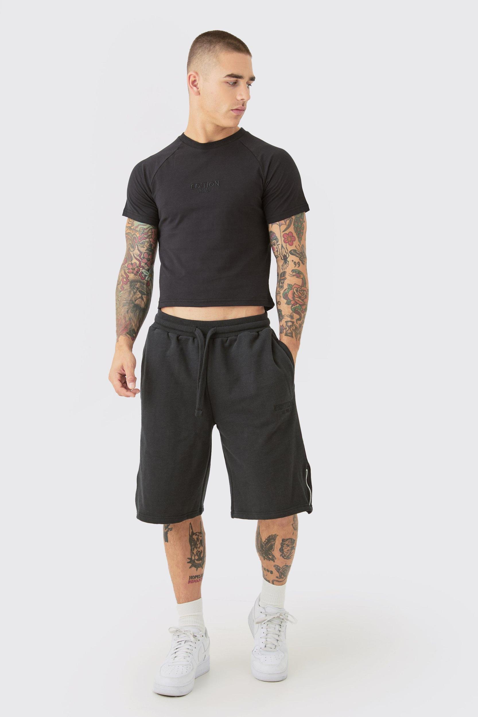 Oversized Heavyweight Zip Hem Shorts & T-shirt Set | boohooMAN USA Product Image