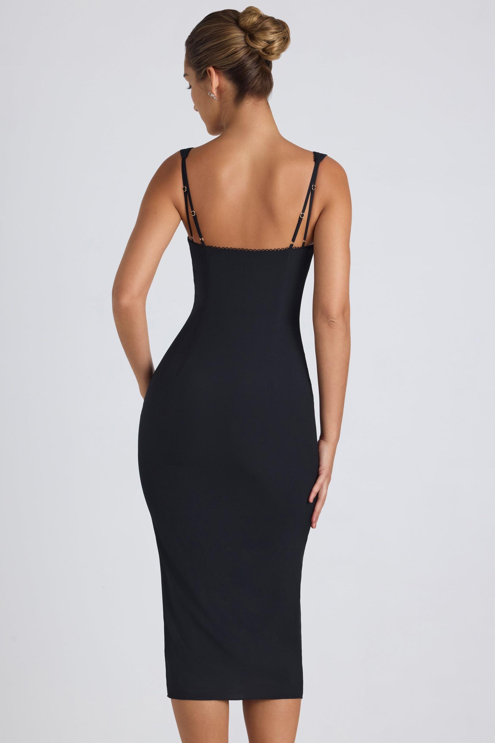 Button-Detail Midaxi Dress in Black Product Image