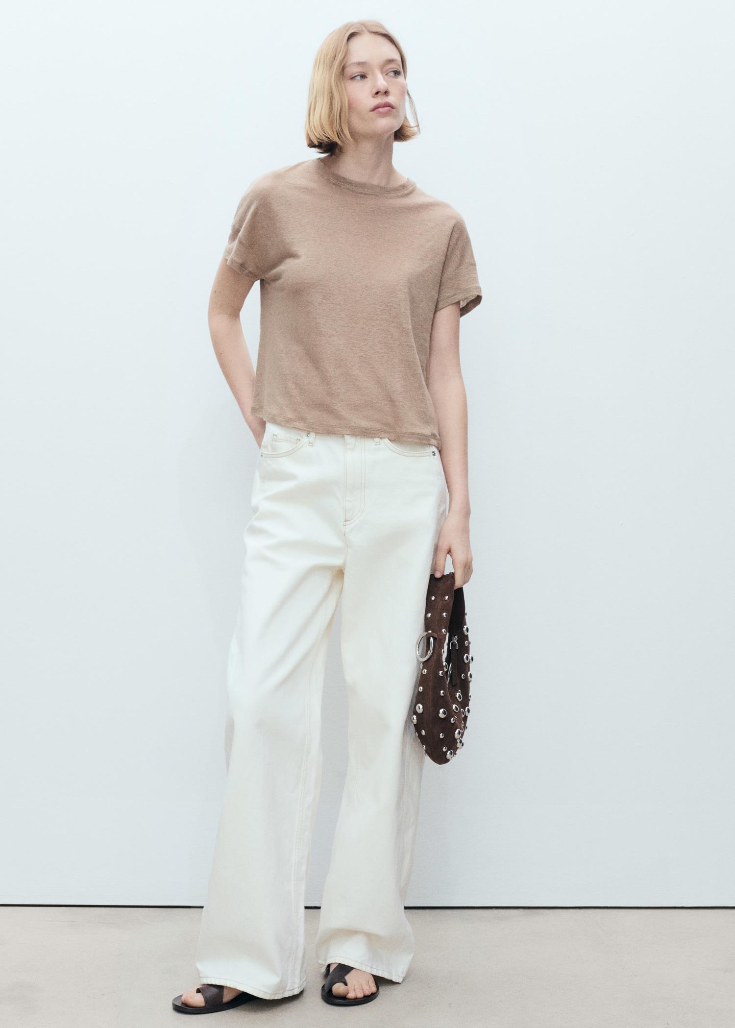 Short-sleeved linen t-shirt - Women | MANGO USA Product Image