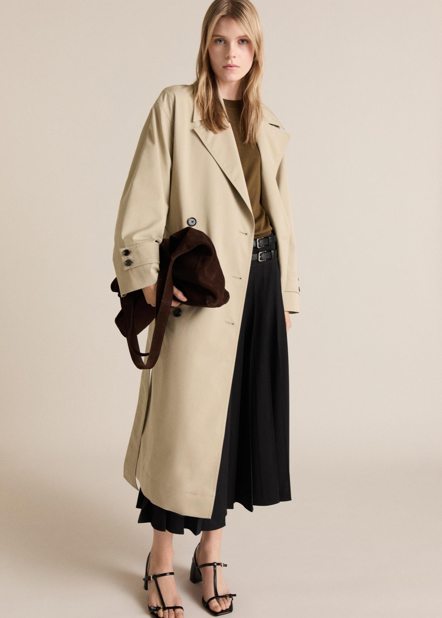 Long oversized double-breasted trench coat - Women | MANGO USA Product Image