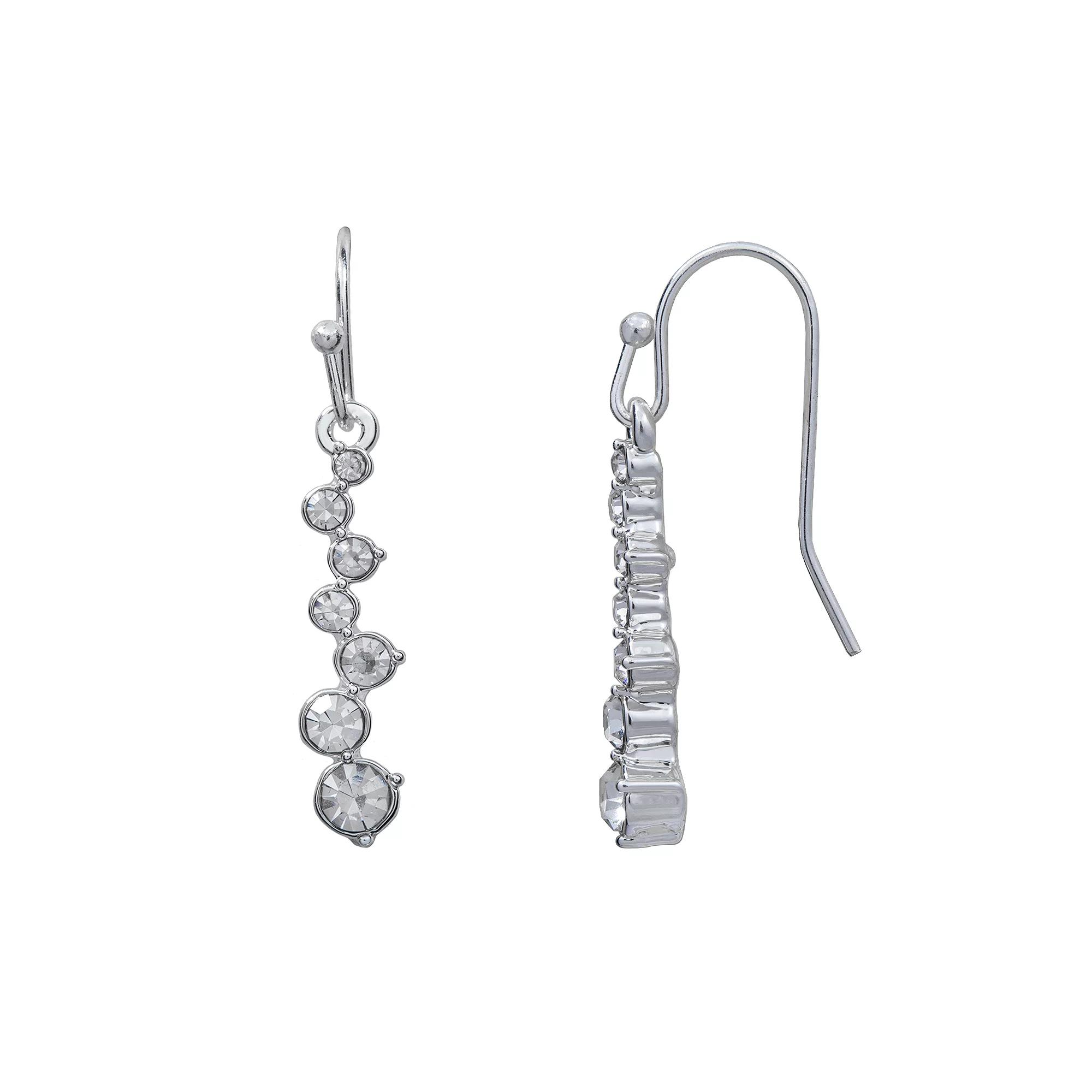 LC Lauren Conrad Silver Tone Simulated Crystal Zig-Zag Drop Earrings, Women's, Clear Product Image