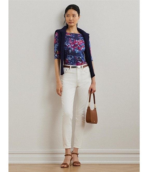 Lauren Ralph Lauren Printed Stretch Cotton Boat Neck Elbow Sleeve T-Shirt Product Image