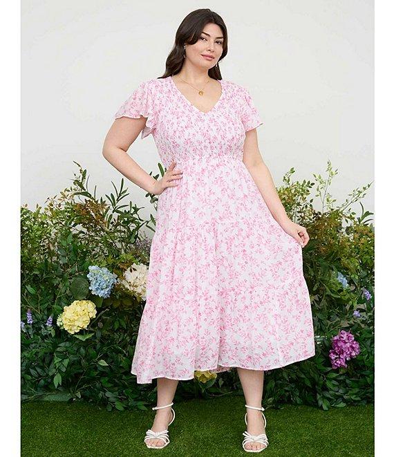 Perch By Blu Pepper Floral V-Neck Smocked Midi Dress Product Image