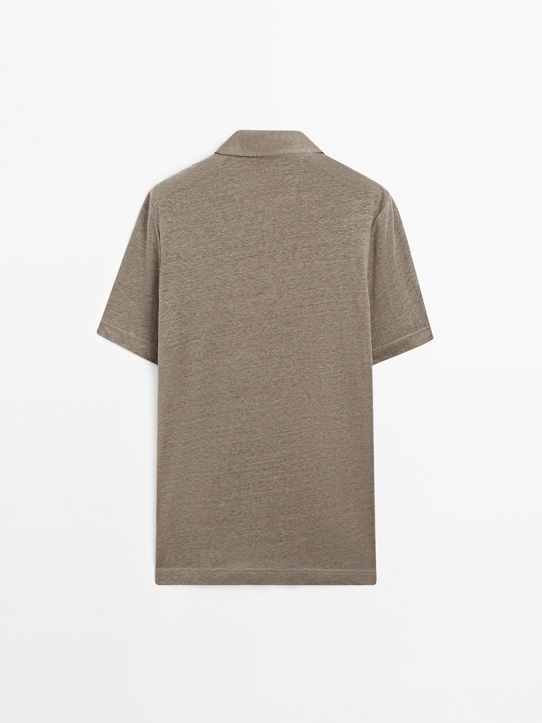 100% linen short sleeve polo shirt Product Image