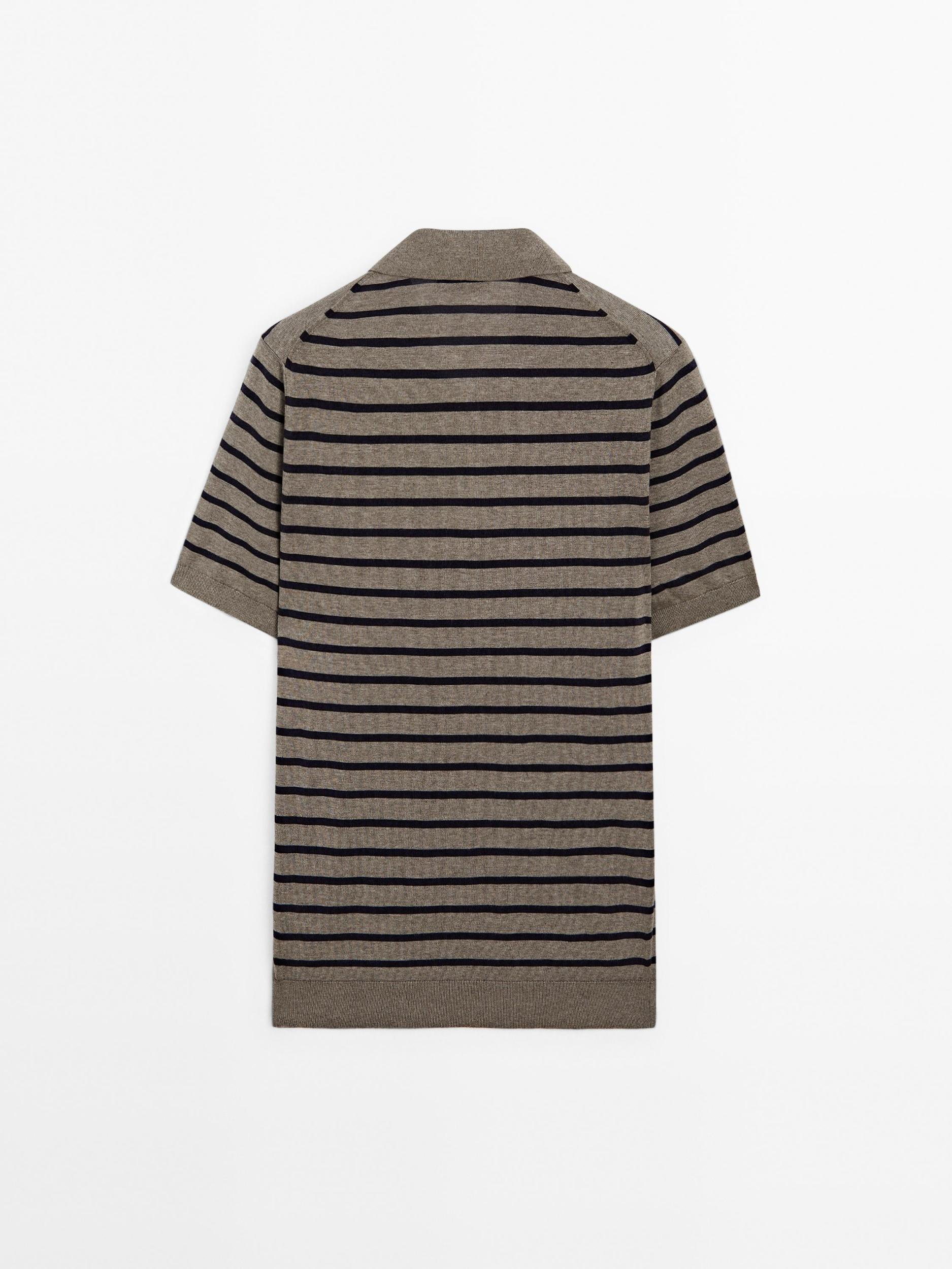 Short sleeve striped knit polo shirt Product Image