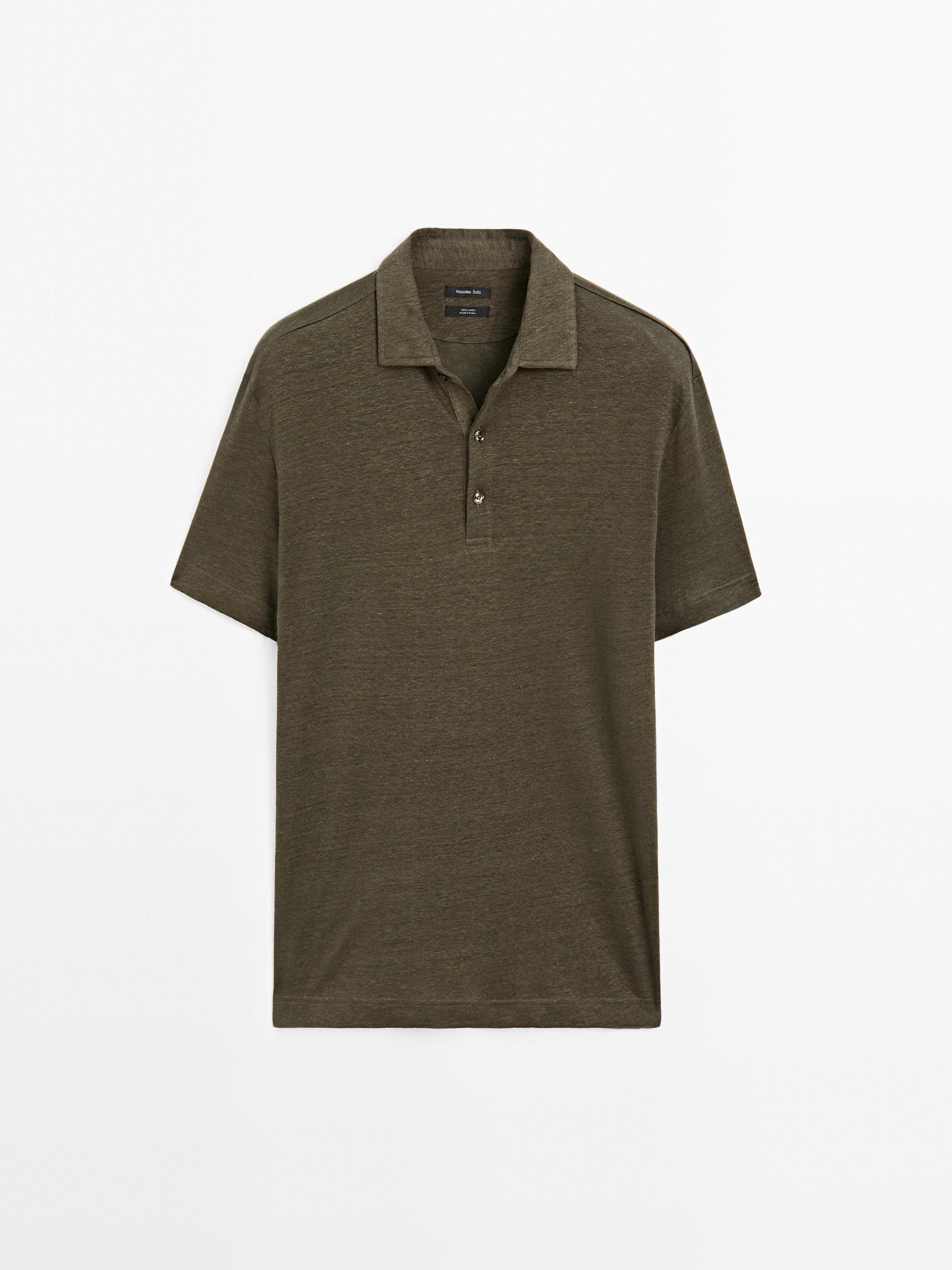 100% linen short sleeve polo shirt Product Image