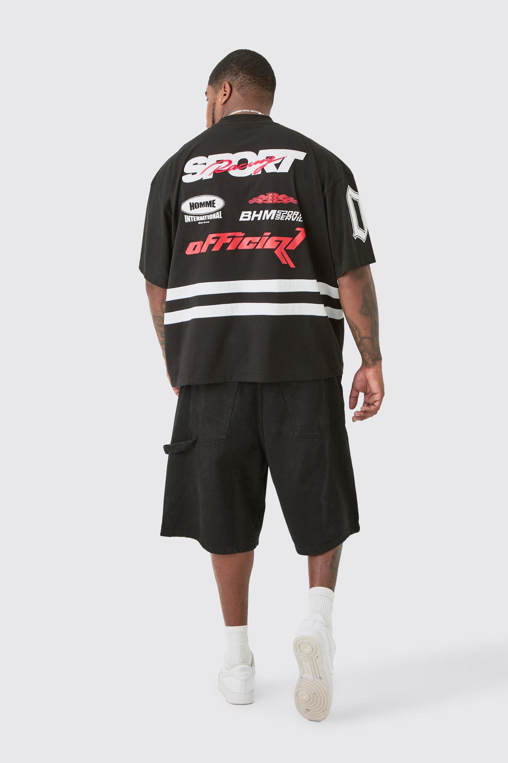 Plus Carpenter Detail Denim Jorts In Black | boohooMAN USA Product Image