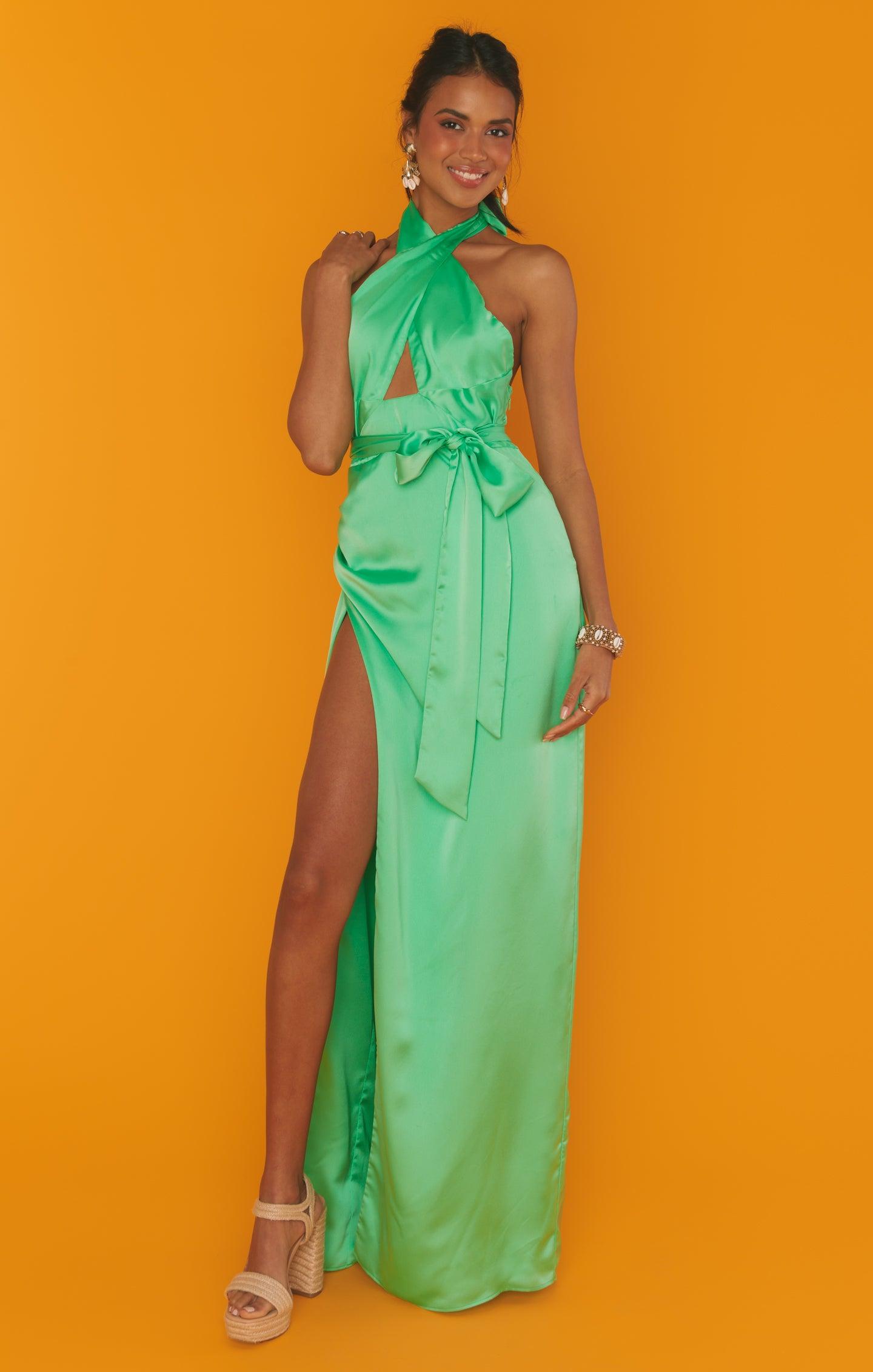 Adele Halter Maxi Dress ~ Kiwi Luxe Satin Product Image