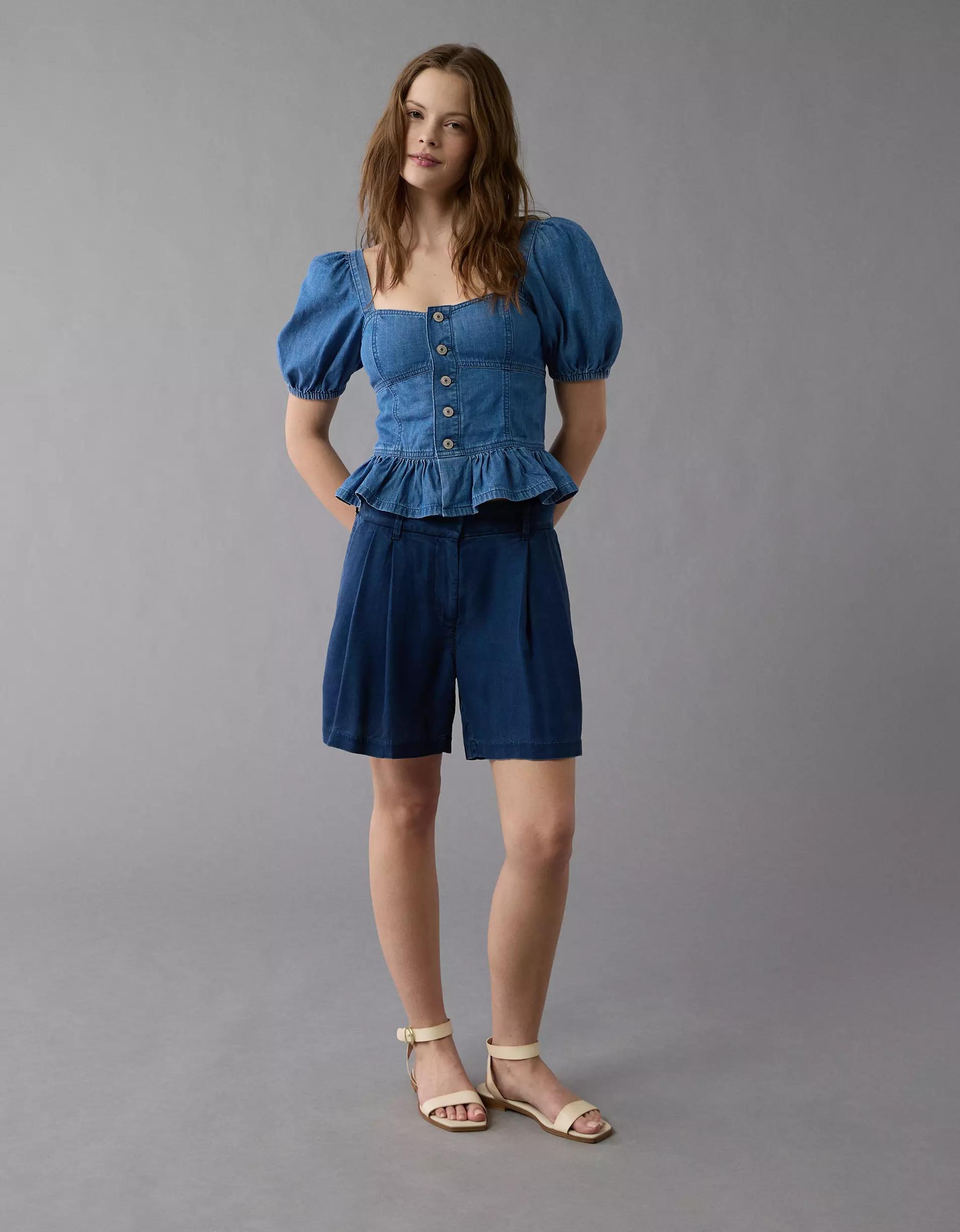 AE Denim Puff Sleeve Shirt Product Image