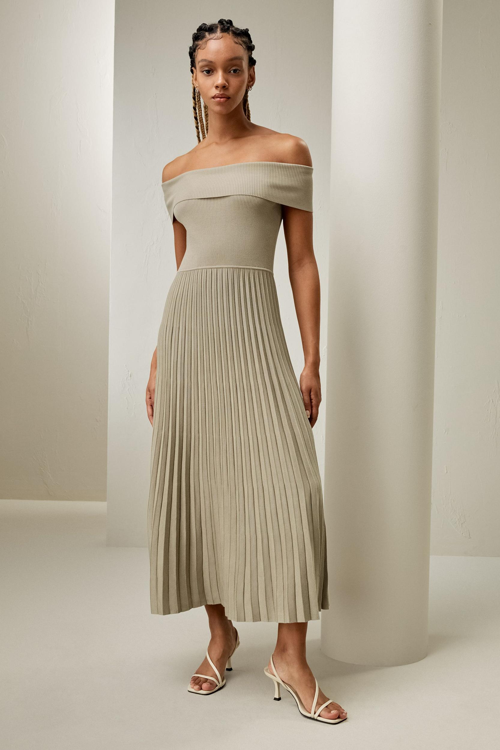Off-Shoulder Hybrid Pleated Dress Product Image