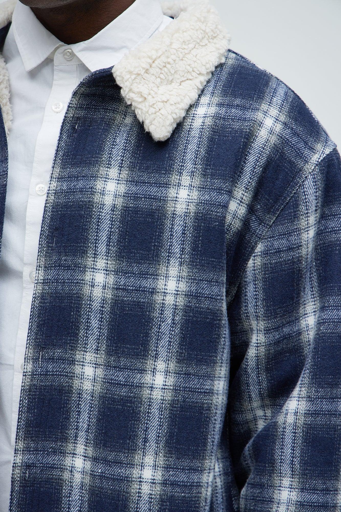 Sherpa Flannel Shacket - Blue/combo Male Product Image