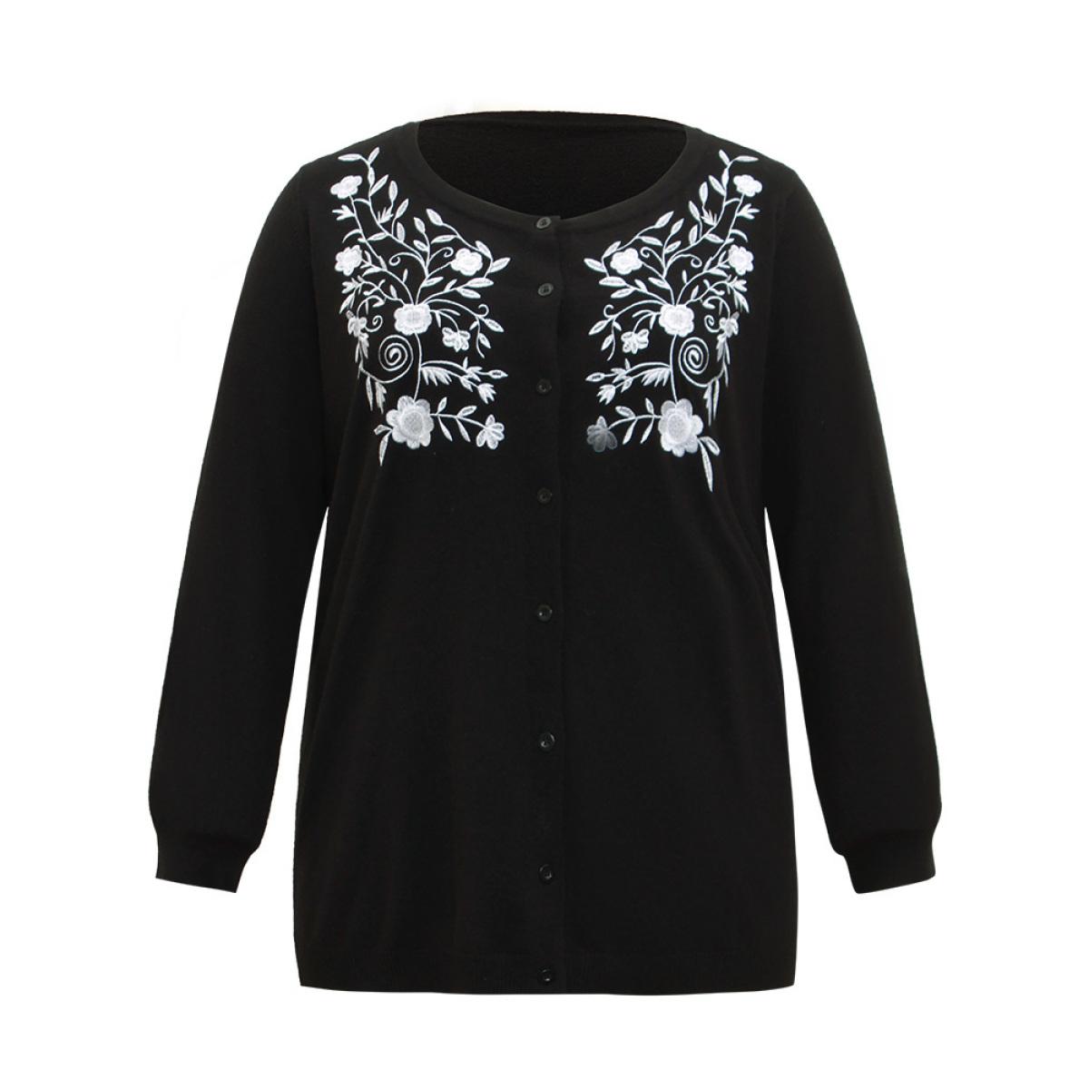 Plus Size Supersoft Essentials Anti-Pilling Silhouette Floral Print Cardigan Black Women Casual Loose Long Sleeve Dailywear Cardigans BloomChic 18-20/2X Product Image