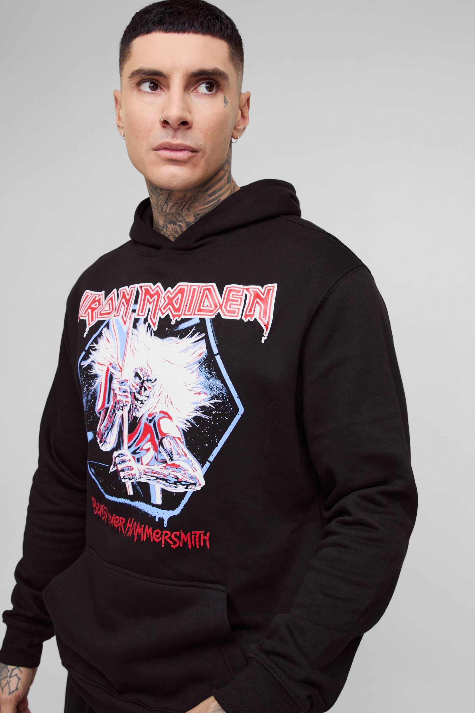 Tall Oversized Iron Maiden Licence Print Hoodie | boohooMAN USA Product Image