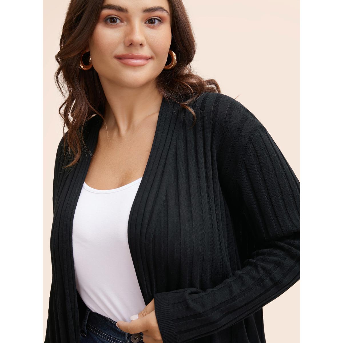 Plus Size Plain Textured Kimono Collar Cardigan Black Women Timeless Loose Long Sleeve Elegant Cardigans BloomChic 18-20/2X Product Image
