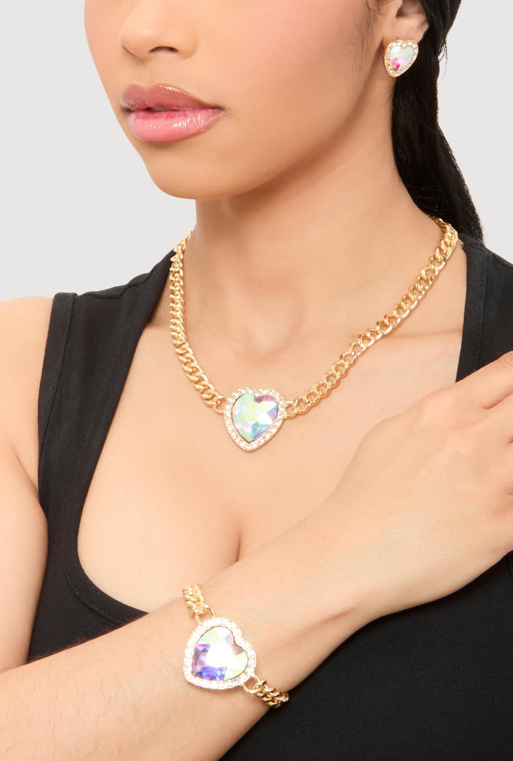 Cubic Zirconia Butterfly Charm Necklace and Stud Earrings Unisex Product Image