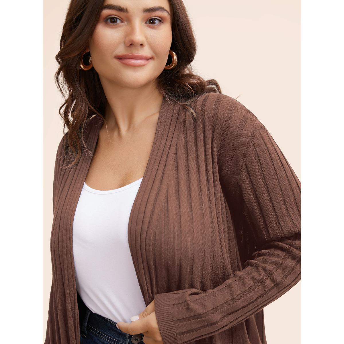 Plus Size Plain Textured Kimono Collar Cardigan DustyPink Women Timeless Loose Long Sleeve Elegant Cardigans BloomChic 22-24/3X Product Image