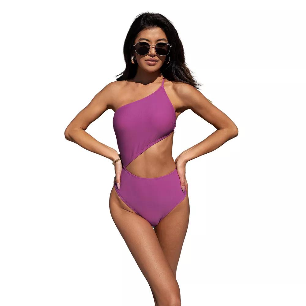 Women's Cupshe Miami Modern One Shoulder Cutout One Piece Swimsuit, Size: Small, Purple Product Image