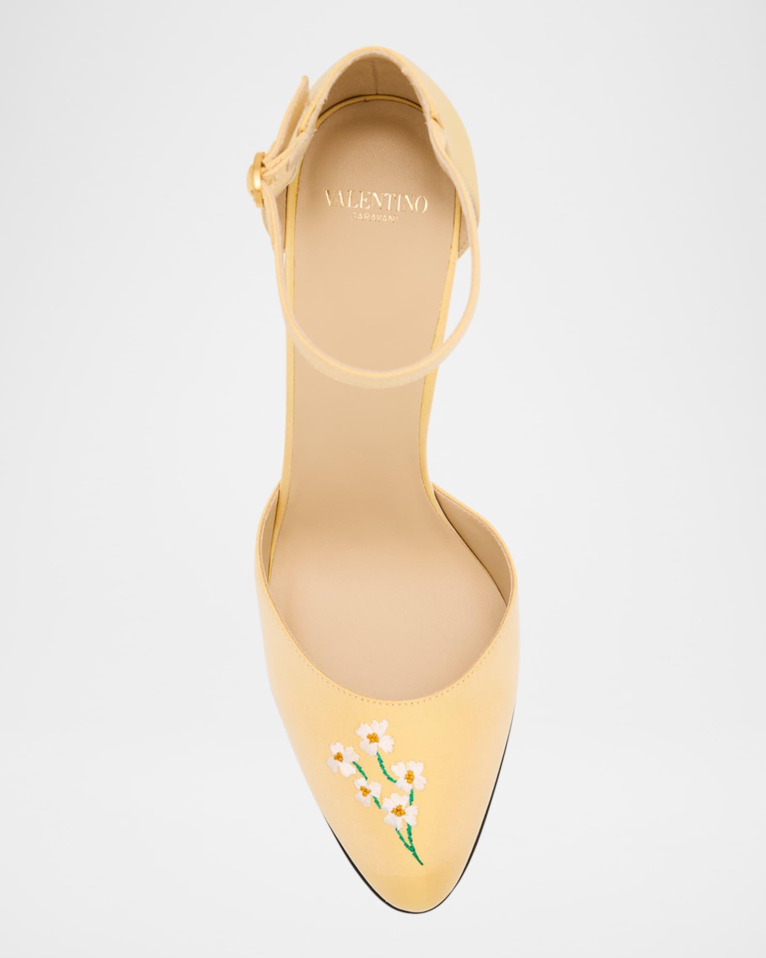 Hi Dolly Daisy Embroidered Satin Pumps  Product Image