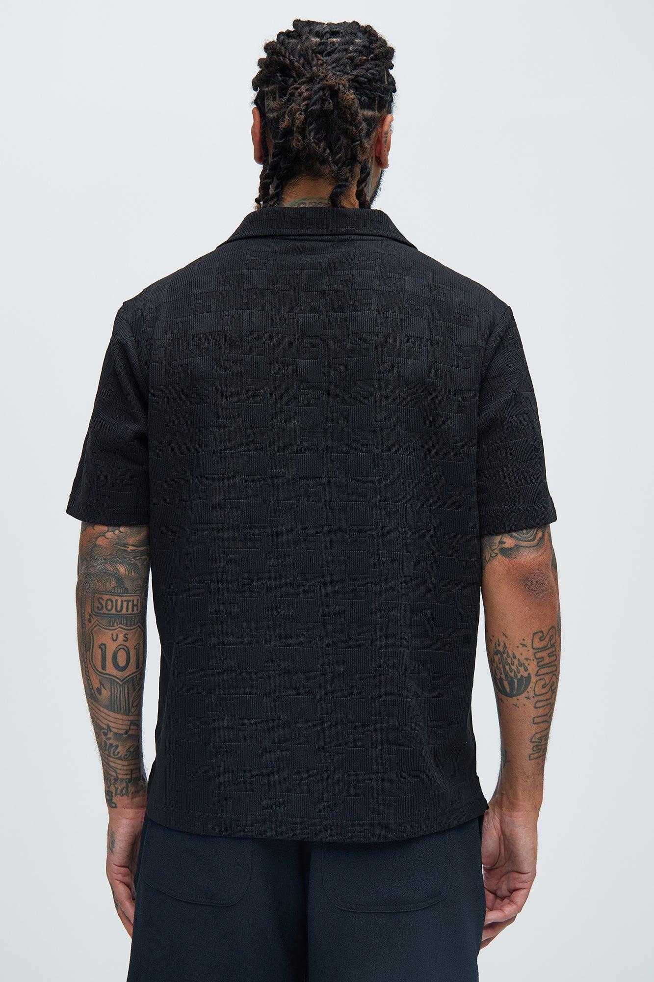 Ethel Textured Knit Johnny Collar Shirt - Black Product Image