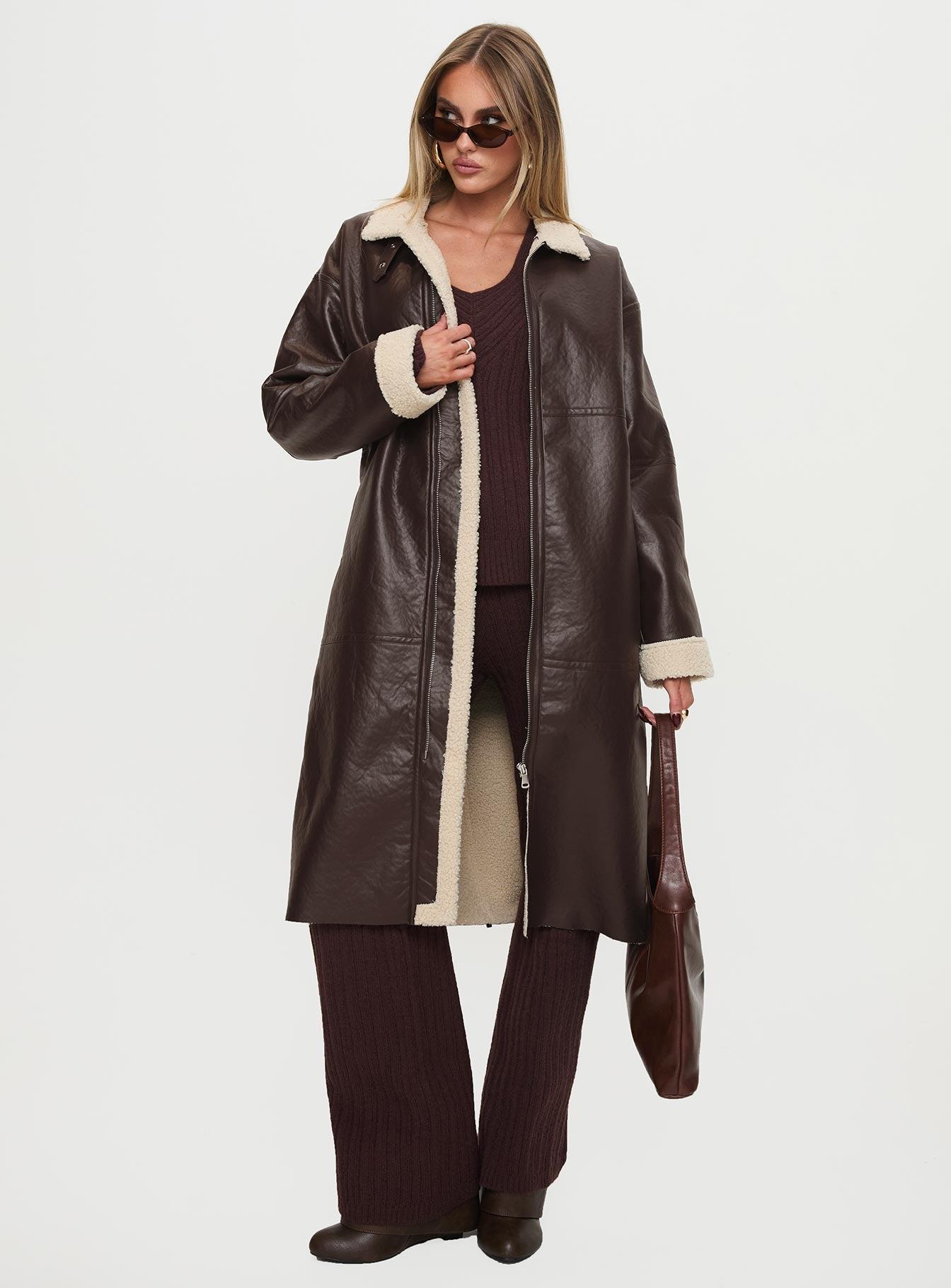 Ammelia Shearling Long-line Jacket Brown Product Image