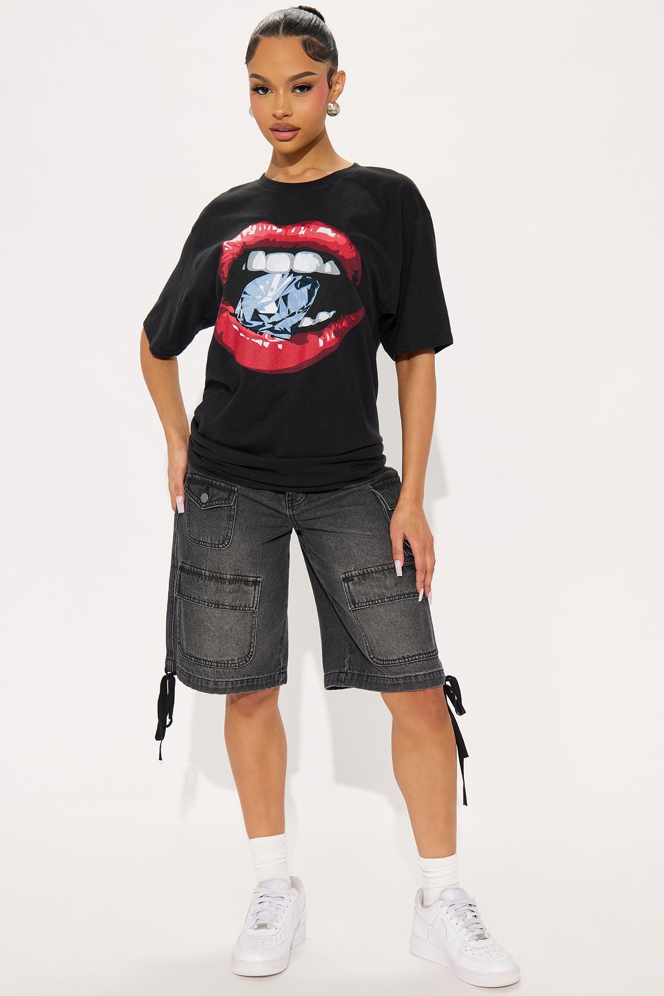 Drippin In Diamonds Oversized Tee - Black Female Product Image