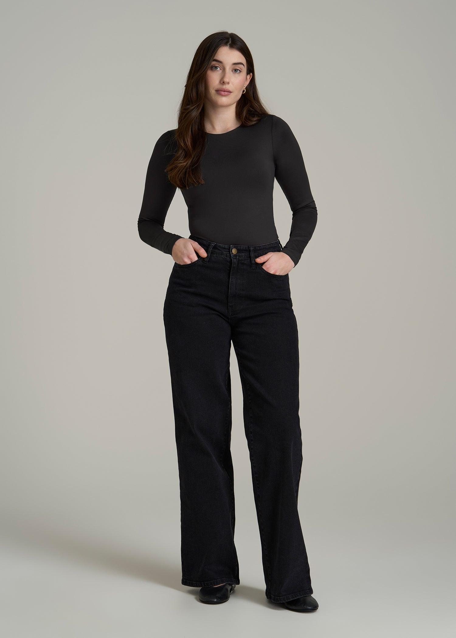 Long Sleeve Bodysuit for Tall Women in Black Female Product Image