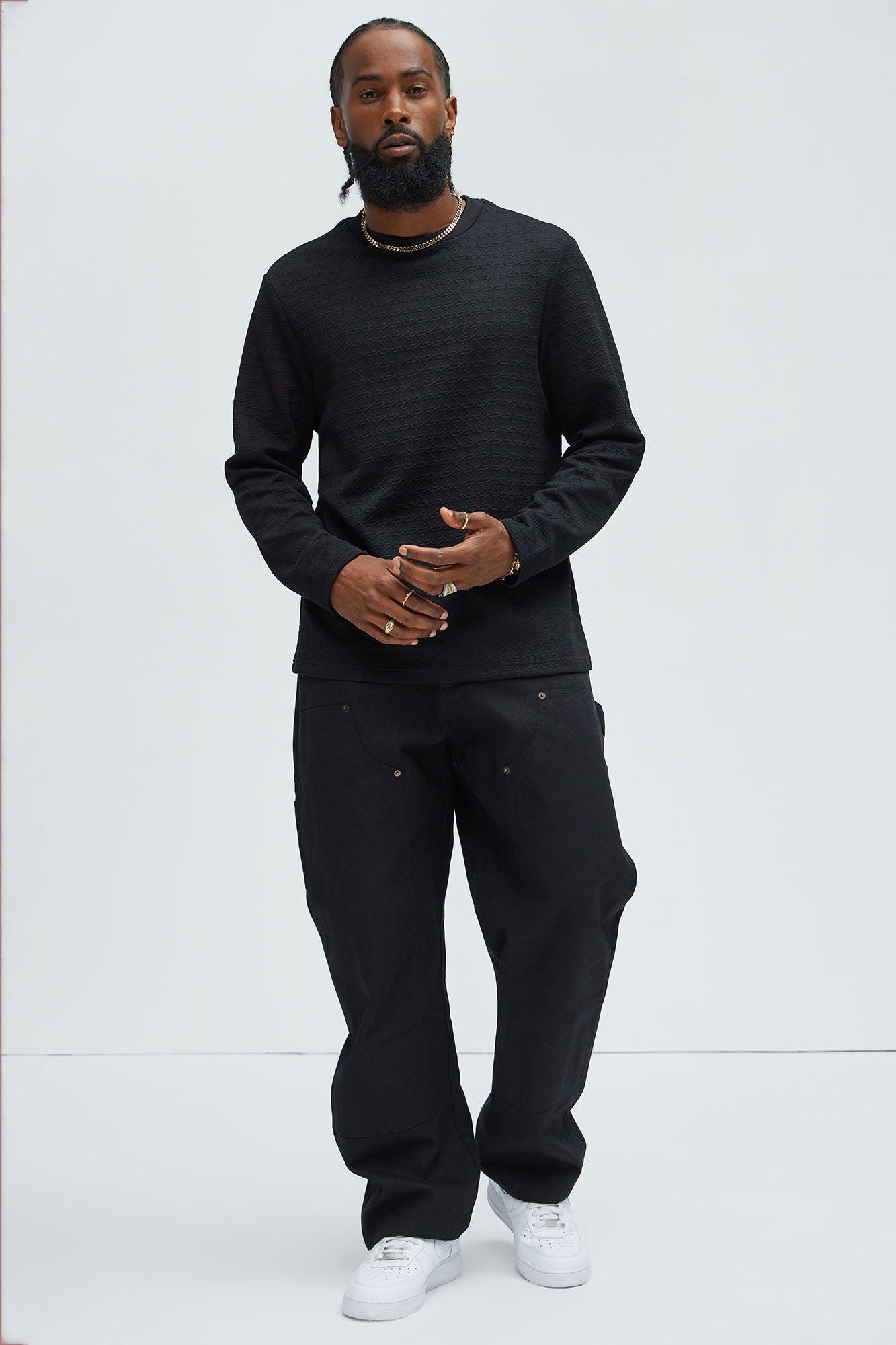 8AM Textured Long Sleeve Tee - Black Product Image