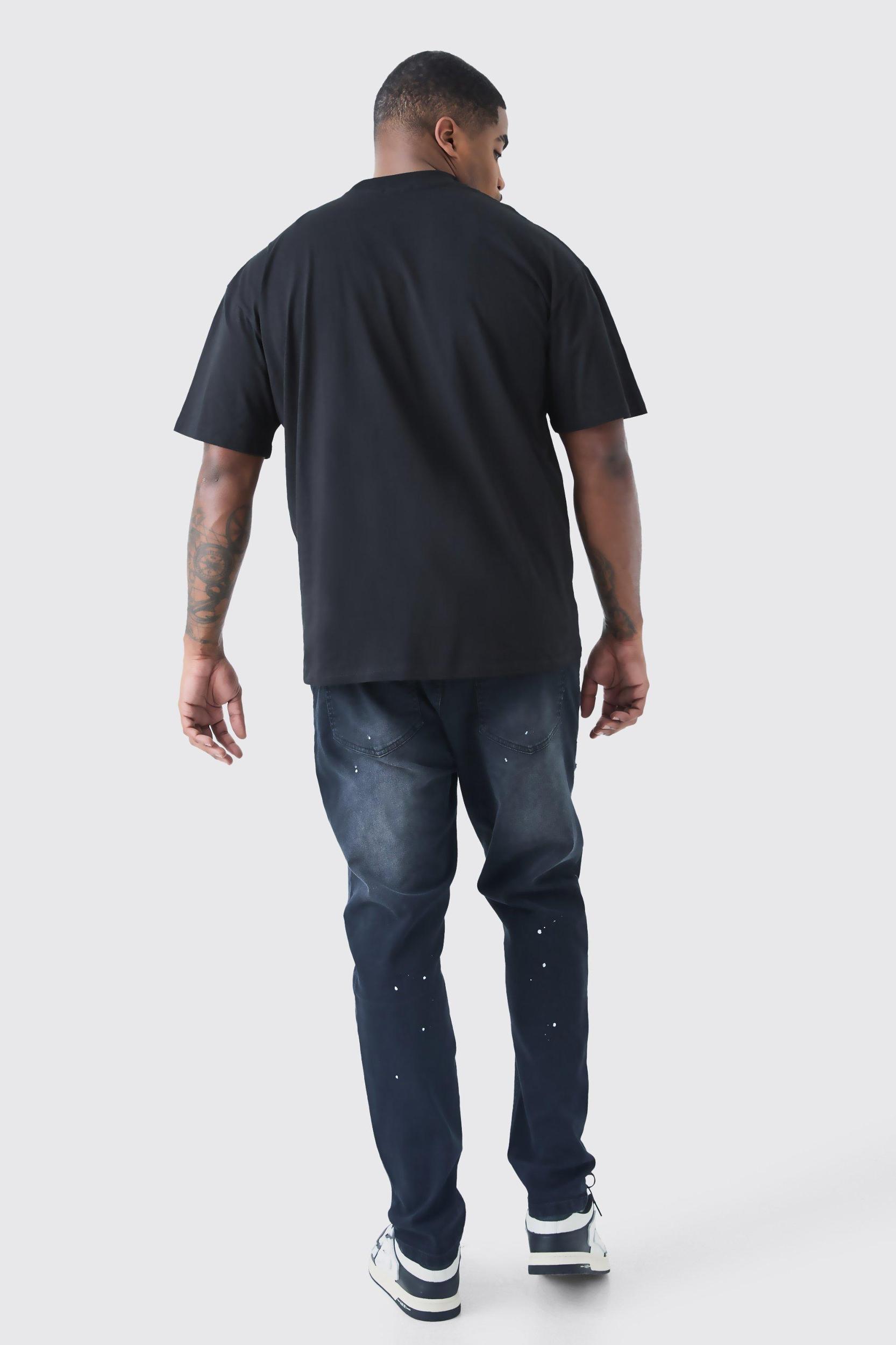 Plus Paint Splatter Distressed Skinny Jeans | boohooMAN USA Product Image