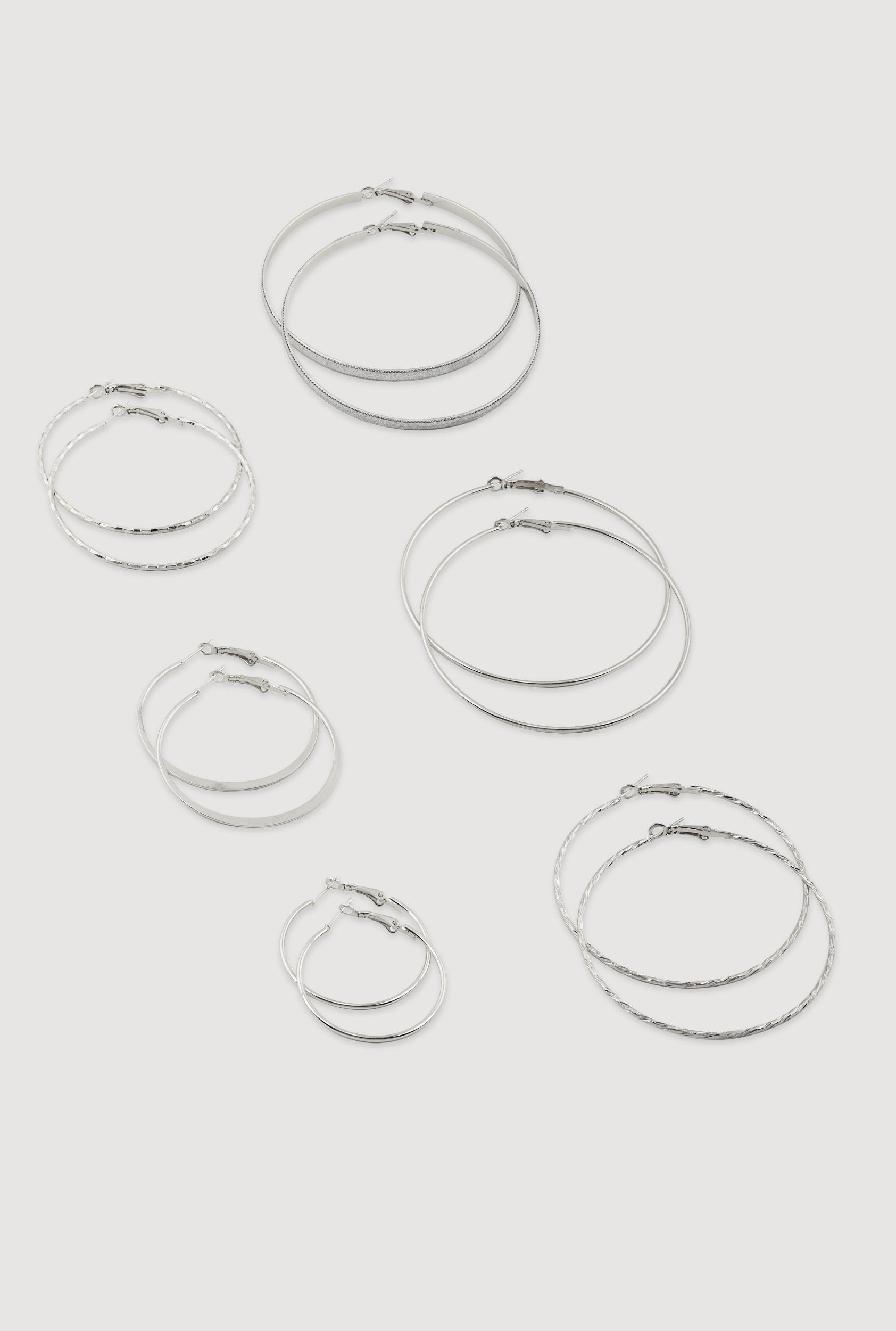 Assorted Textured Hoop Earrings Set of 6 Unisex Product Image