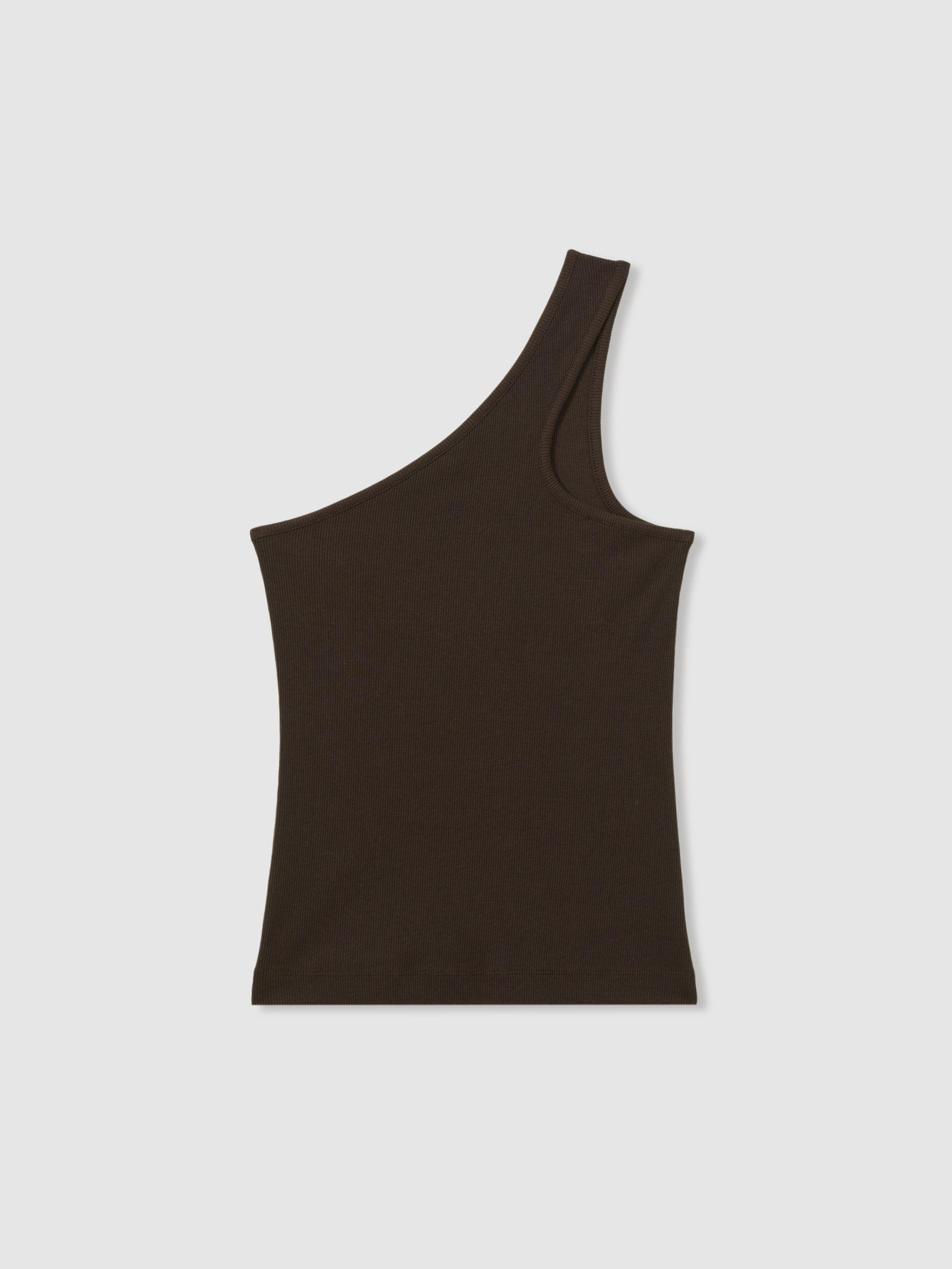 Cotton Blend One-Shoulder Top in Chocolate Product Image