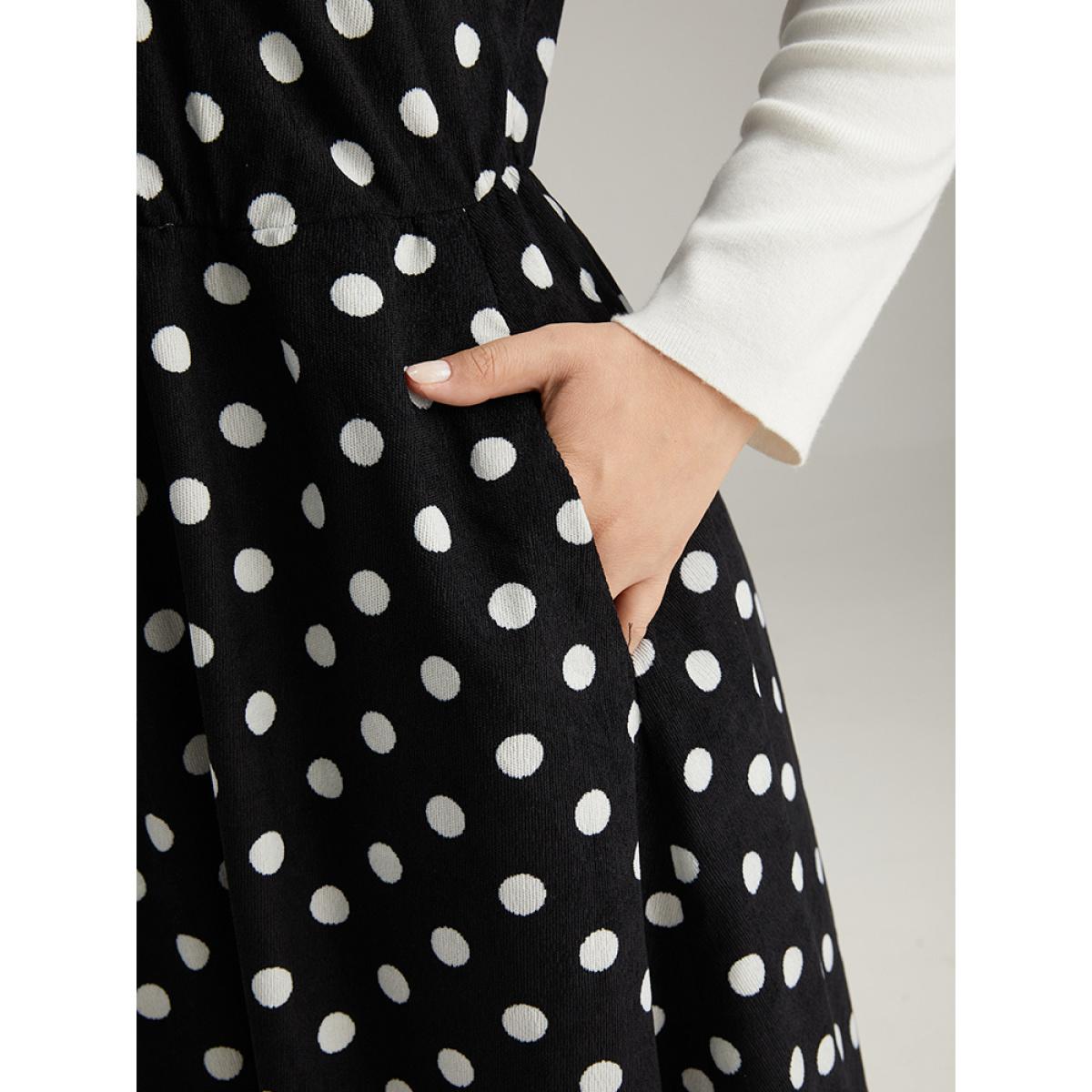 Plus Size Polka Dot Pocket Cami Dress Black Women Elegant Adjustable Straps Spaghetti Strap Sleeveless Curvy Midi Dress BloomChic 10/M Product Image