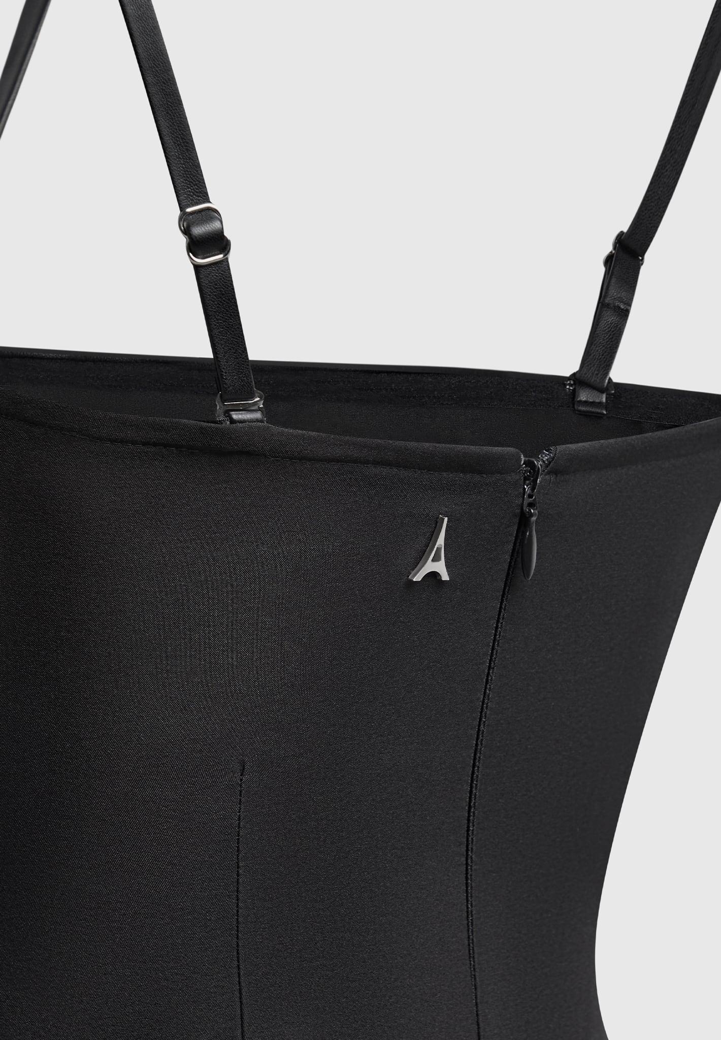 Leather Tailored Playsuit with Gloves - Black Female Product Image