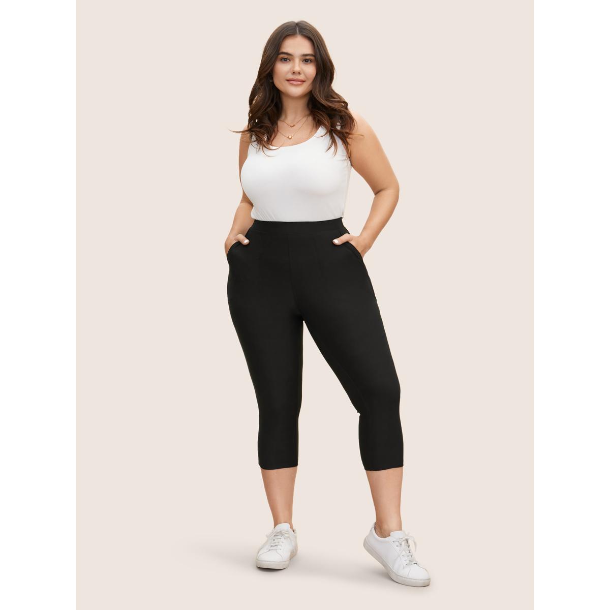 Plus Size Basic High Stretch Slim Cropped Leggings Women Black Casual High stretch Skinny High Rise Everyday Leggings BloomChic 10/M Product Image
