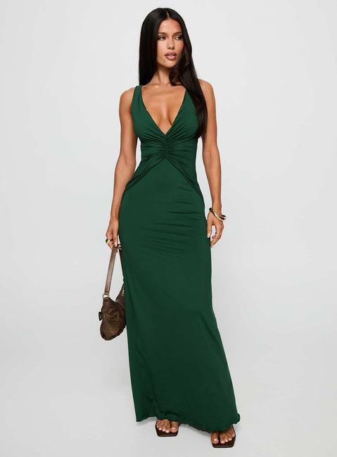 Frederica Plunge Maxi Dress Forest Green Product Image