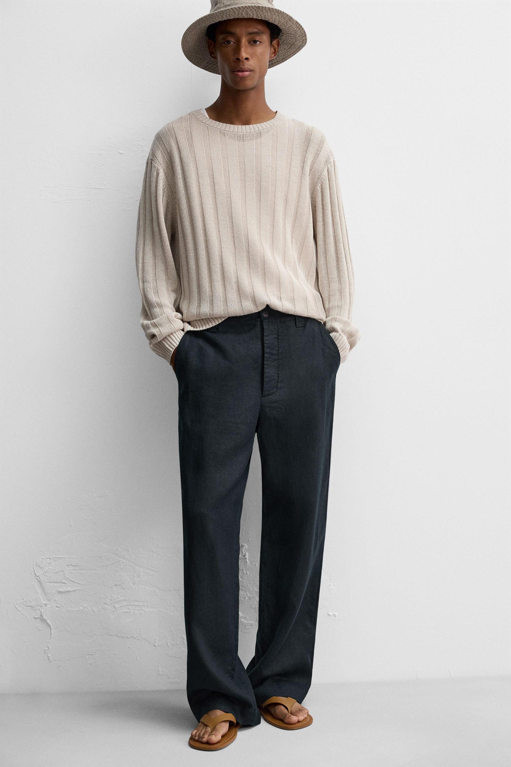 STRAIGHT FIT 100% LINEN PANTS Product Image