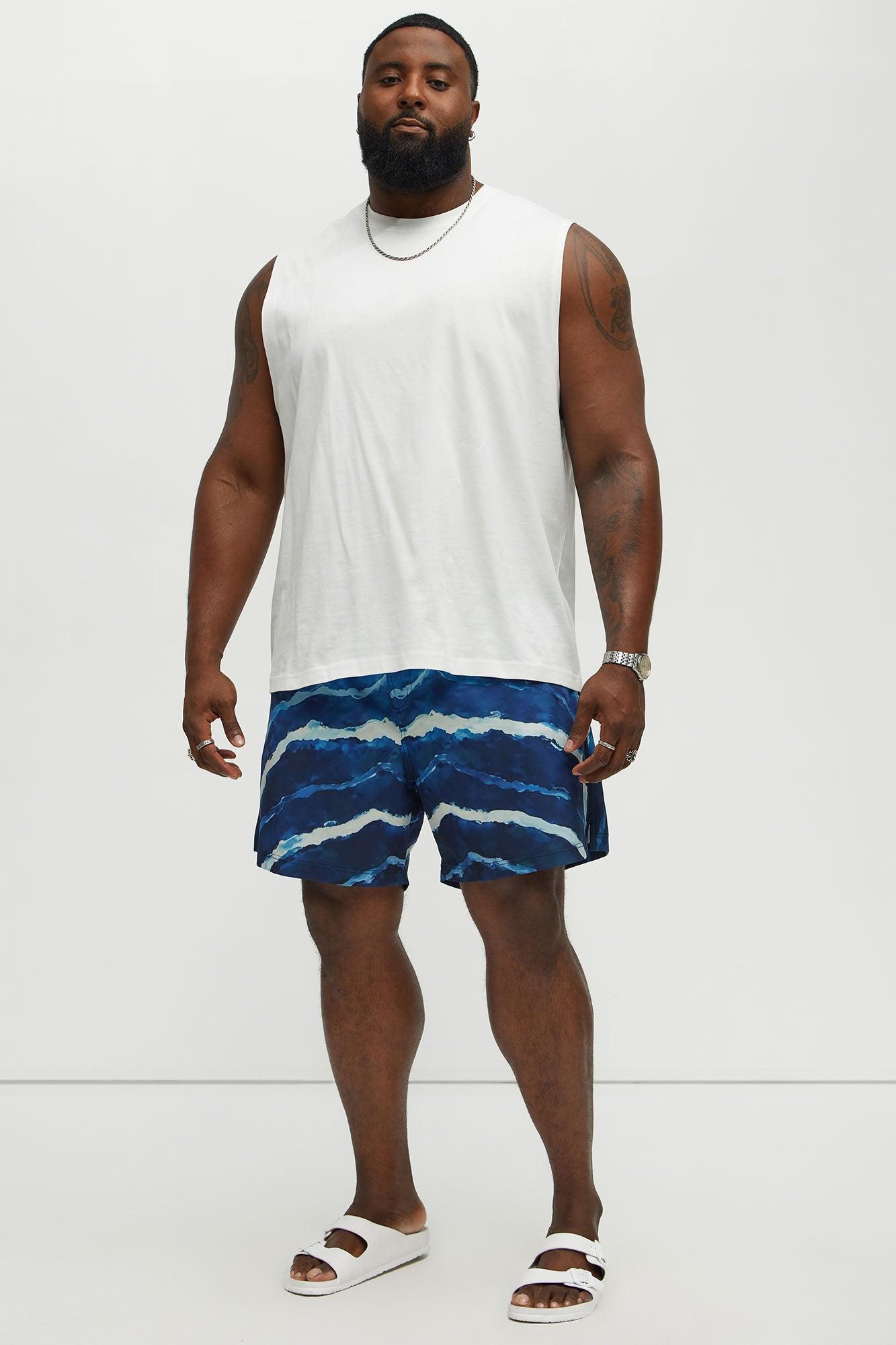 Rolling Waves Printed Swim Mid Trunk - Blue/combo Product Image